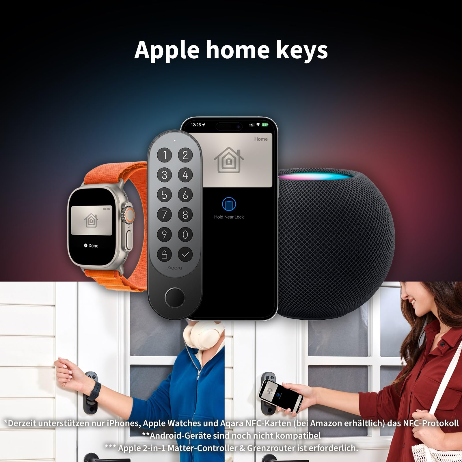 Aqara Smart Lock U200 (mit Fingerabdruck), Matter Over Thread, Smartes Türschloss mit Apple Home Key und Aufladbarem Akku, Unterstützt Homekit, Google Home, Alexa und SmartThings, Schwarz