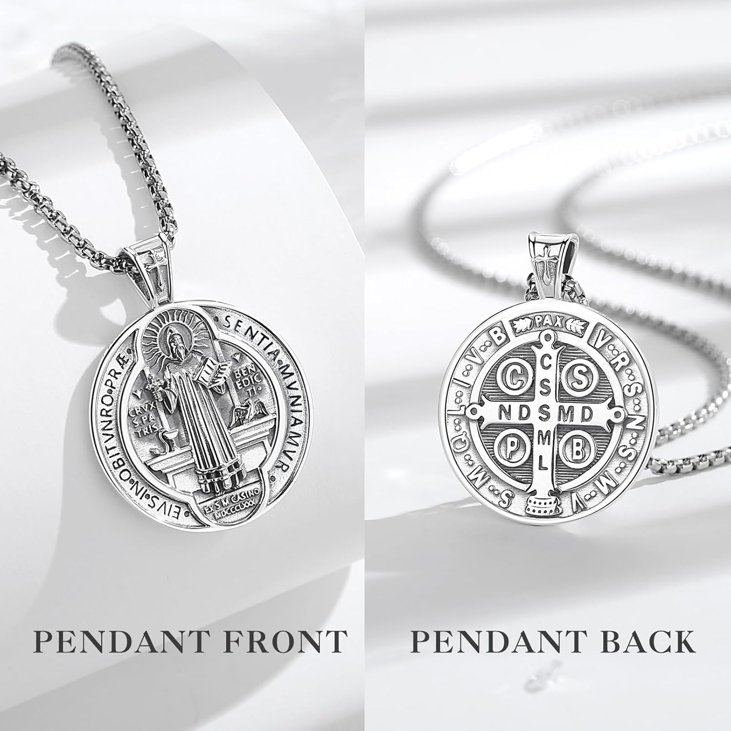 EUDORA 925 Sterling Silver St Benedict/St Michael/St Christopher/Archangel Raphael Gabriel Metatron/Virgin Mary/St Joseph/St Anthony Crucifix Pendant Bible Verse Prayer Necklace Jewelry for Men Women - Image 2