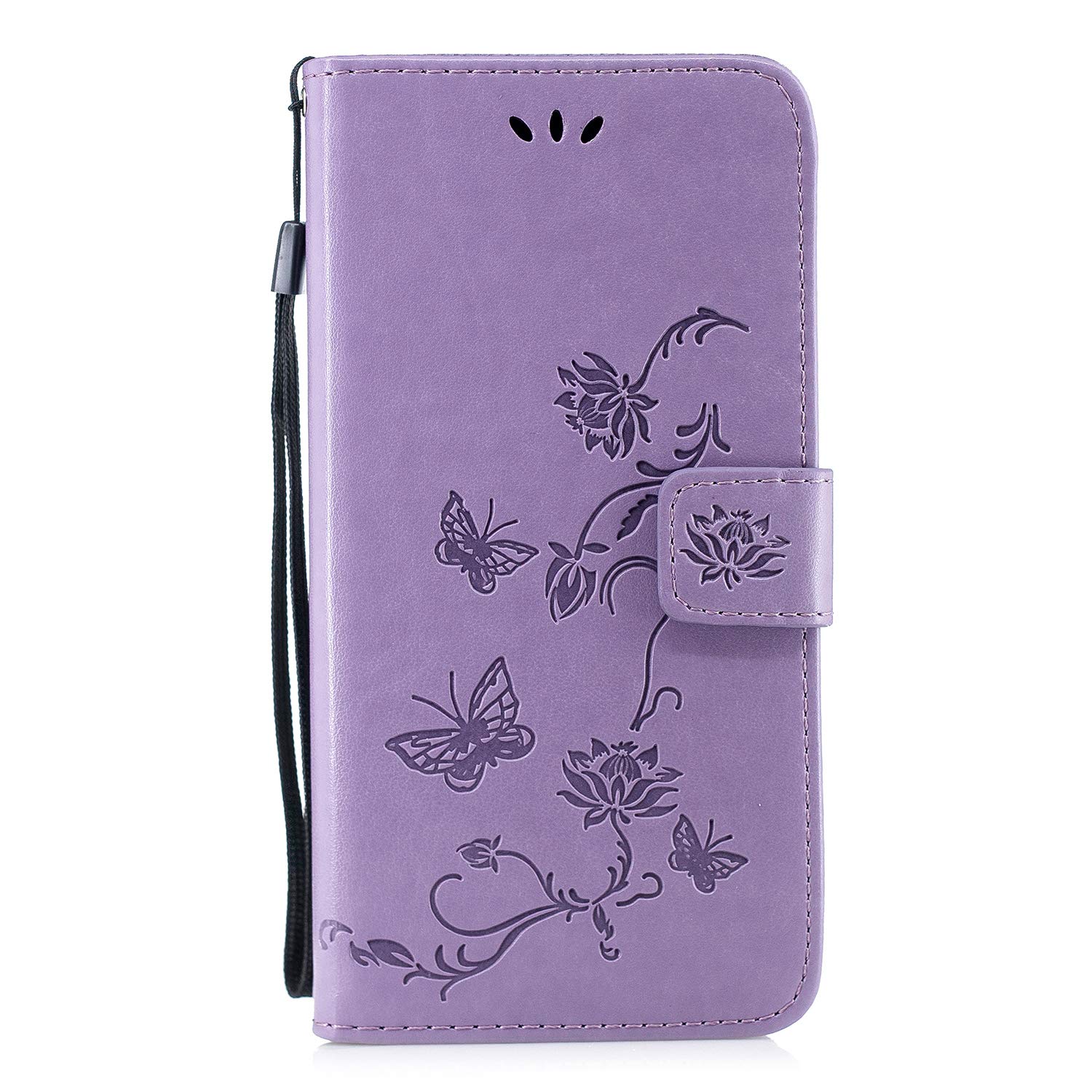Huawei P Smart 2019 Case, Shockproof Flip Premium PU Leather Wallet Phone Cover Lotus Butterfly with Stand Magnetic Gel TPU Bumper Folio Slim Fit Protective Case for Huawei P Smart Light Purple