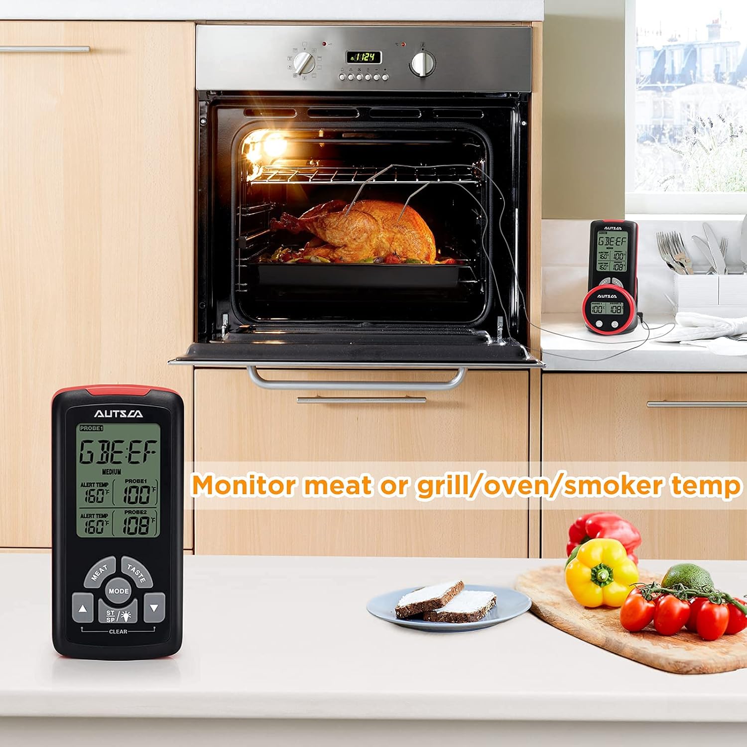 review Wireless Meat Thermometer for Grilling, Grill Thermometer Digital Probe BBQ Thermometer Dual Probes Timer Alarm Monitor The Temperature of Food or Oven/Grill/Smoker USDA Preset Temperature Setting