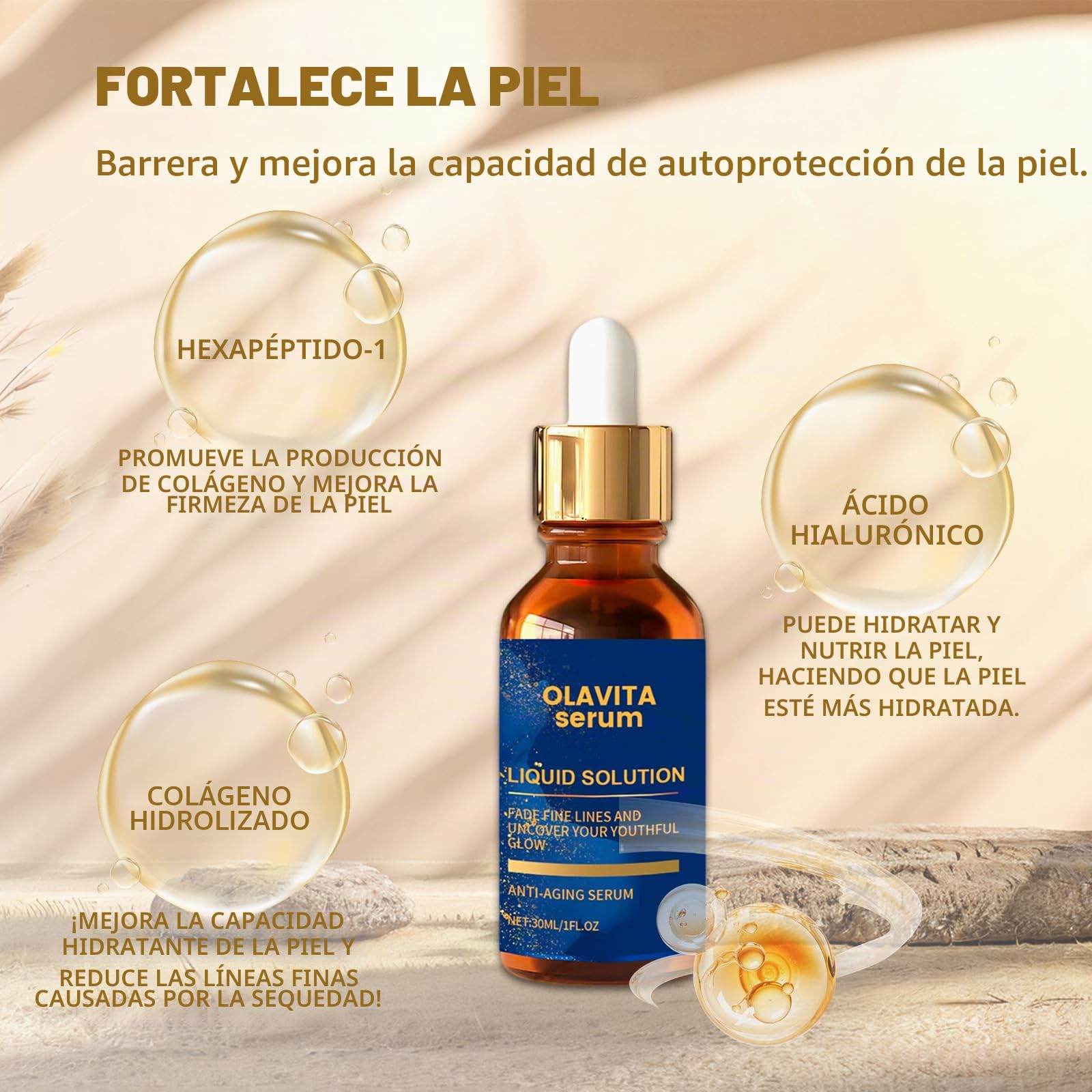 Olavita Serum Suero facial líquido antienvejecimiento con vitaminas C y E. Promueve la producción de colágeno y suaviza las arrugas y las líneas de expresión (2 unidades)
