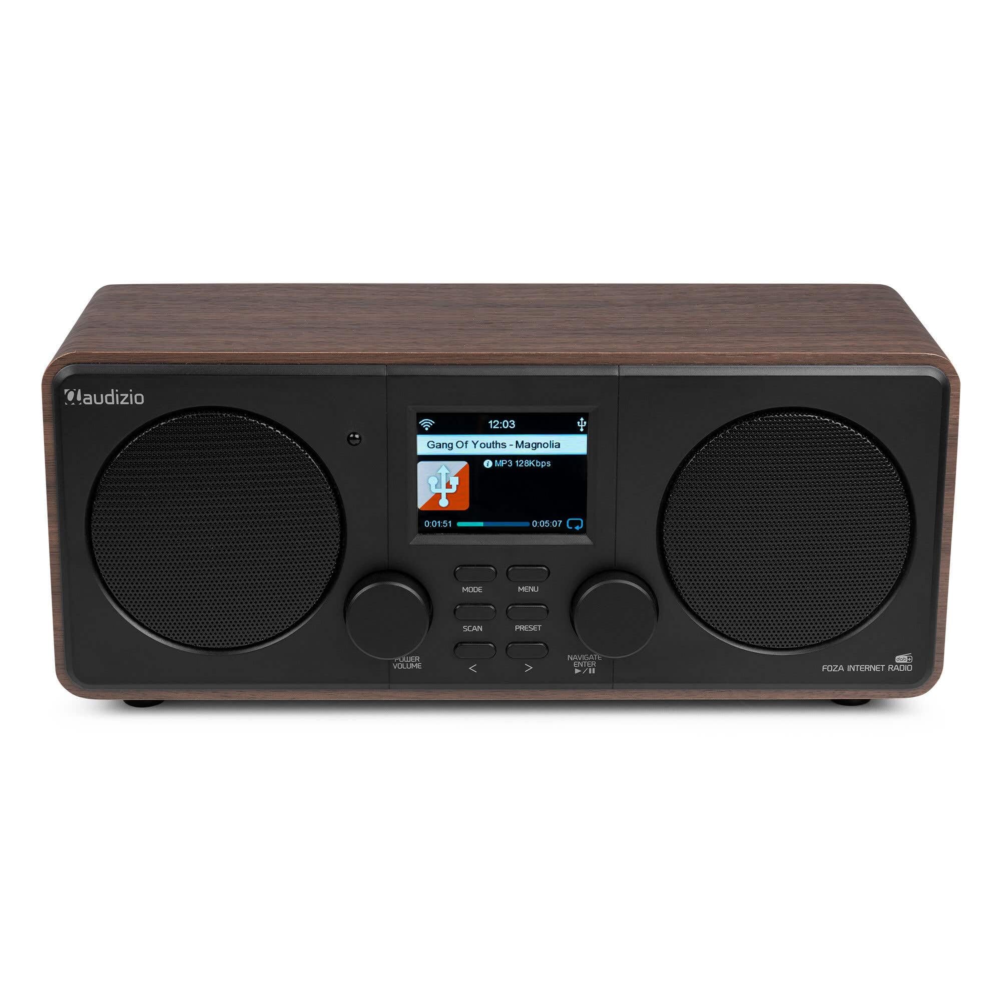 Audizio Foza - Radio WiFi Internet con Dab+ FM Bluetooth 5.0 USB AUX y Pantalla TFT 2.8” a Color, Altavoces estéreo, Mando a Distancia, Entrada Auriculares y diseño Elegante en Color Madera