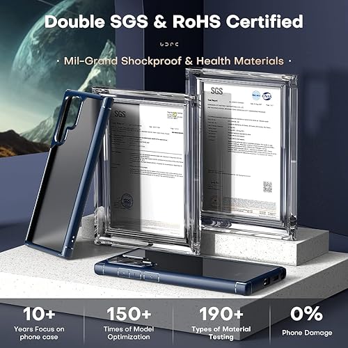 Vista 42 de Funda TOCOL [Paquete de 1+2] diseñada para Samsung Galaxy S22 Ultra, con 2 protectores de lente de cámara, parte trasera dura mate translúcida