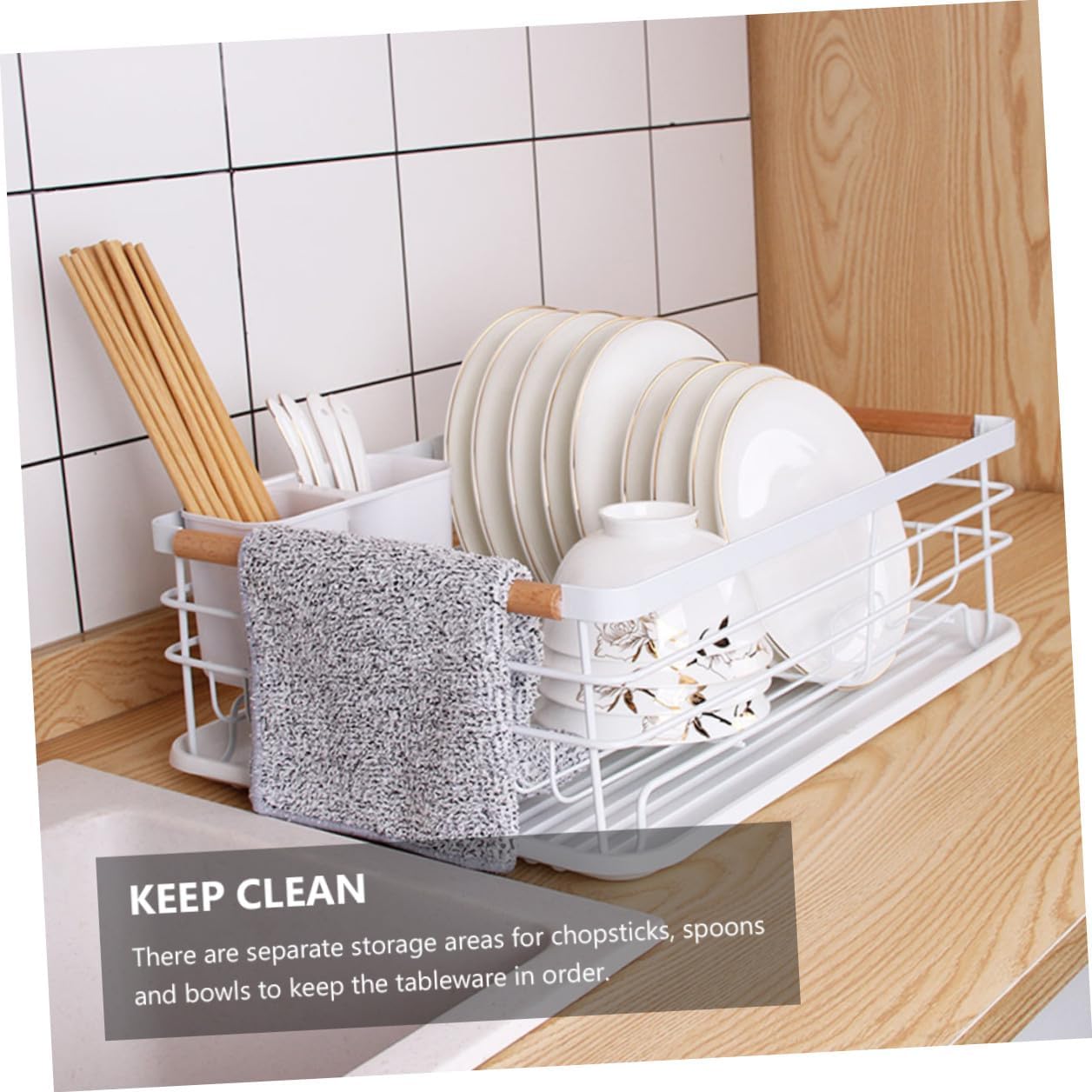 Kitchen Dish Rack Tableware Drain Rack Single-Layer White Iron Multifunctional Dish Draining Organizer for Home Kitchen Counter