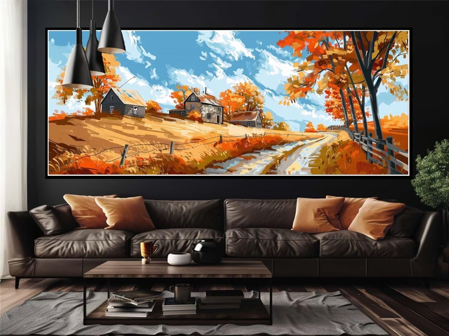 Malen Nach Zahlen Bauernhaus Herbst Malen Nach Zahlen Erwachsene, DIY Set Ölgemälde Malen Nach Zahlen XXL, Acrylfarben Painting by Numbers, für Geschenk Wanddekoration, 50x100cm (Ohne Rahmen)-YH255
