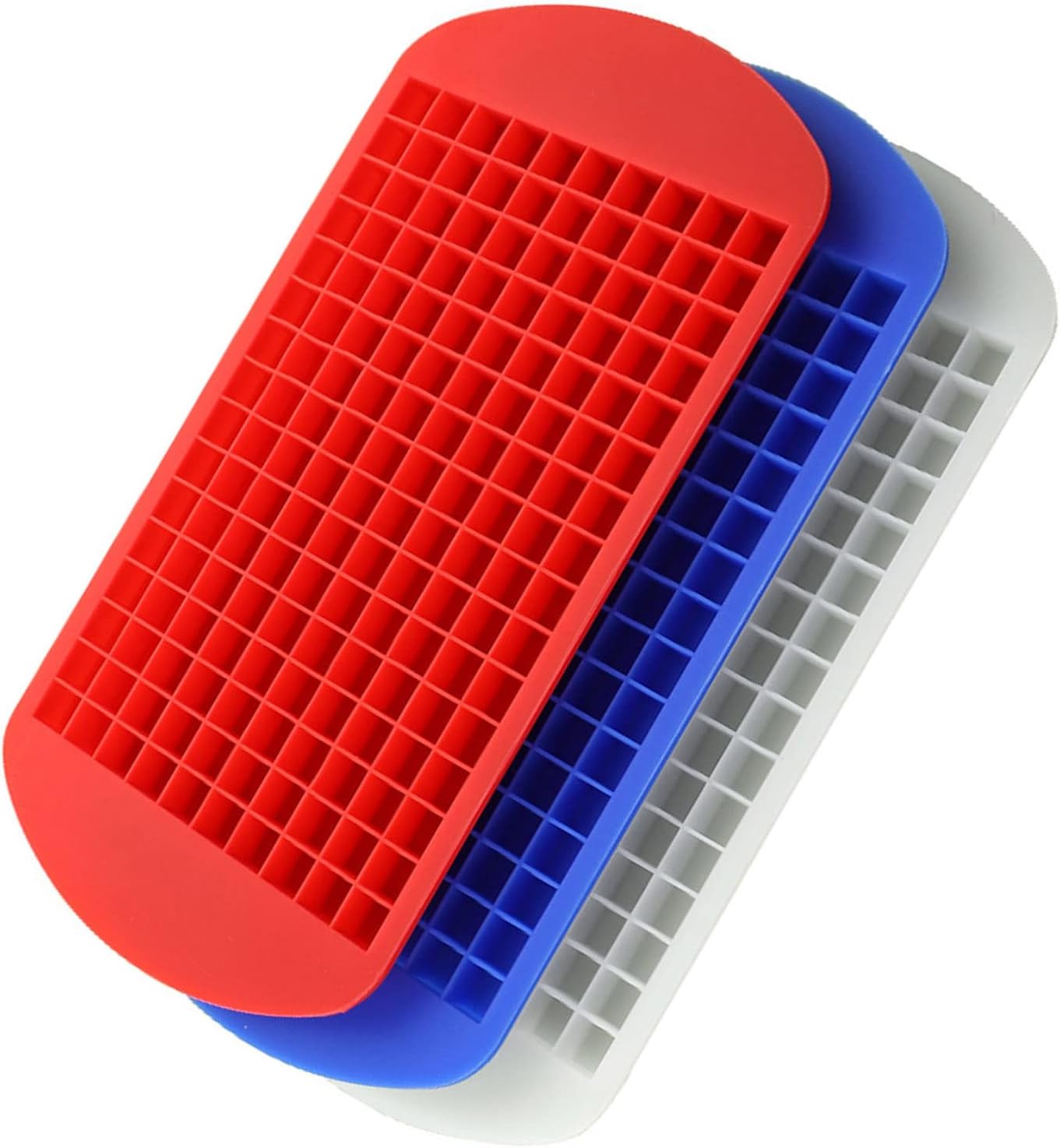 Aufell 3Pcs Mini ice Cube Trays 160 Grids Ice Cube Mold Square Shape Silicone ice Cubes Kitchen Mini Bar Pudding Mould Small Ice Cube Making Tool(Blue/Red/White)
