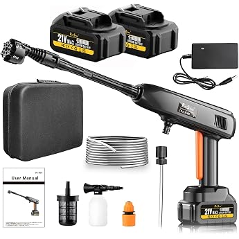 Battery Pressure Washer Hydro Blast 21 V 775 PSI 336 l/h Pressure Washer with 2 x 4.0 Ah Batteries 6-in-1 Multifunctional Rotating Nozzle Foam Sprayer 5 m Hose for Cars Patio Windows Garden