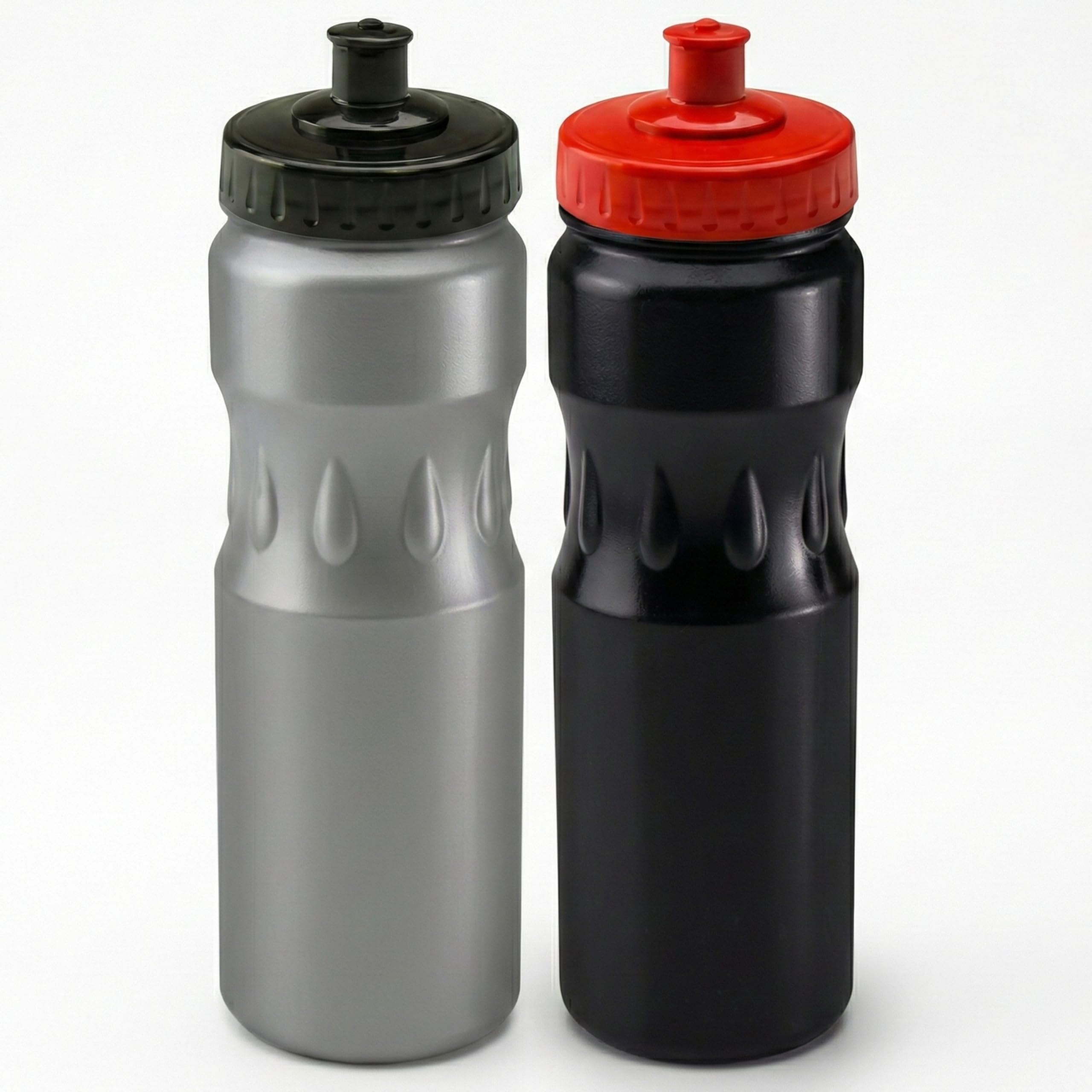 Jolly Brite 750ml Plastic Water Bottles 2 Pack for Cycling, School and Gym, Sports Cap Water Bottles with Push Pull Caps, BPA Free Leak Proof Bike Bottles Black & Silver