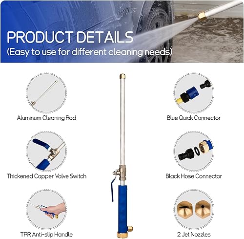 Miniatura 2 de Hydro Jet - Boquilla Hydro Jet 2 en 1 para manguera de jardín, varita de alta presión de 17 pulgadas con 2 boquillas diferentes y conectores rápidos