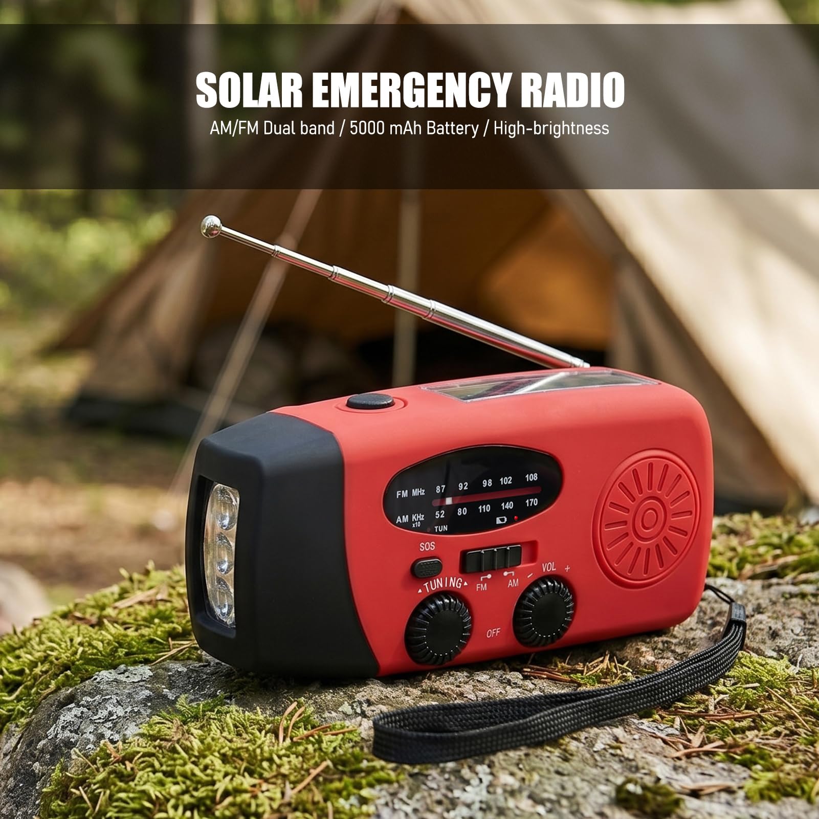 Radio d'urgence Solaire manivelle Type-c Charge AM FM Portable Panne de Courant Camping randonnée (Version européenne)