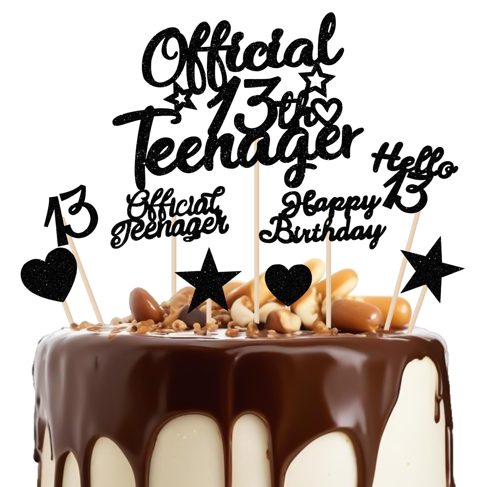 13. Geburtstag Cupcake Topper – „Official Teenager“ Deko-Set In Schwarz Mit Glitzer & Konfetti