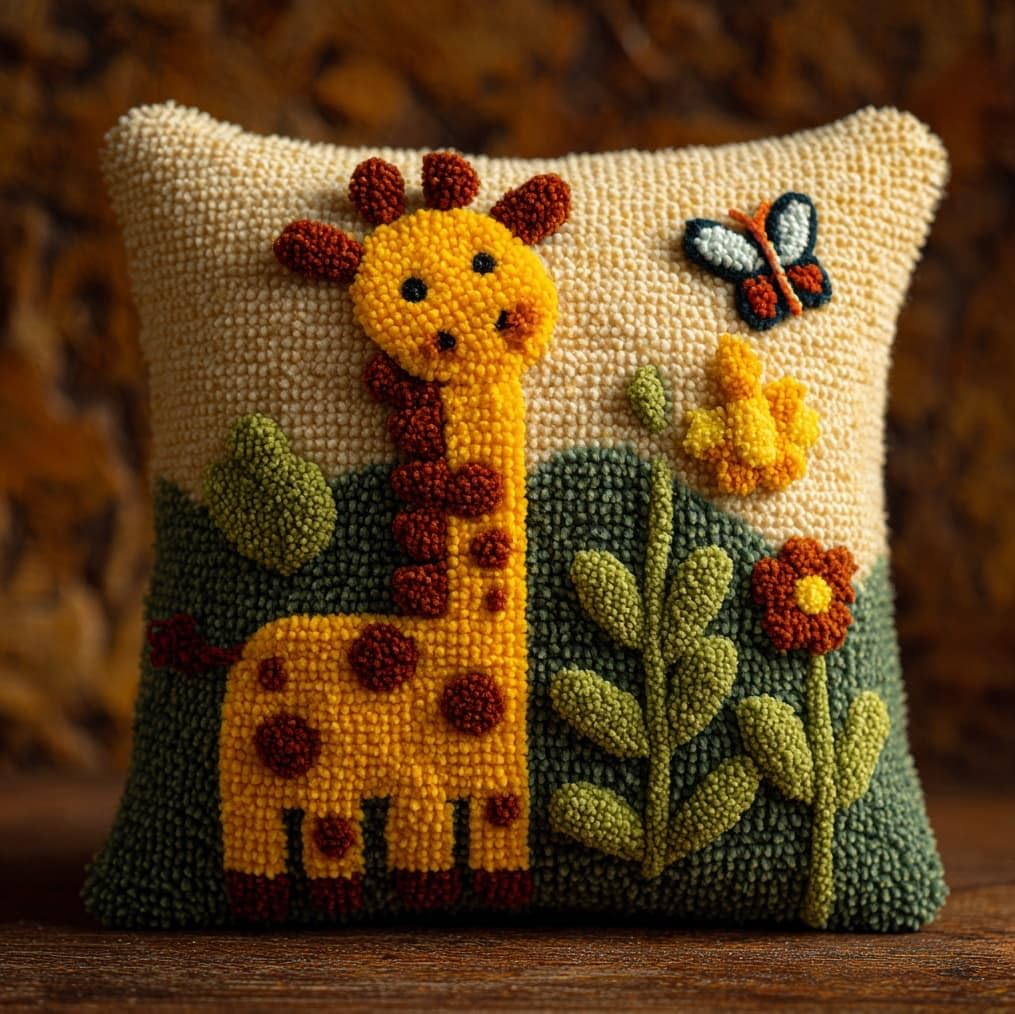 AxiangziK Latch Hook Cushion Kits,Giraffe and Butterfly