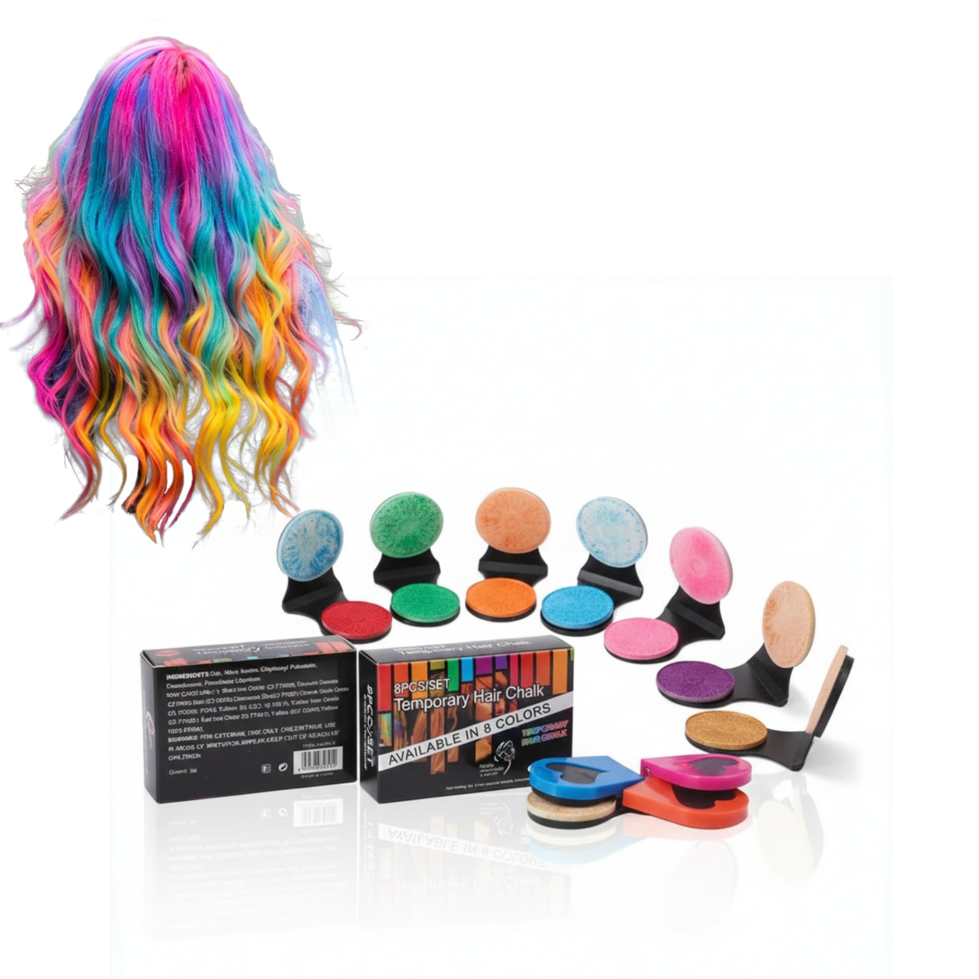 8 Colors Shimmer Hair Chalk for Girls & Adults, Washable Temporary Hair Color Makeup Set, Instant Sparkly Glitter Hair Dye Cake for Cosplay, Halloween, Music Festivals, Unique Styling Gifts for Teens