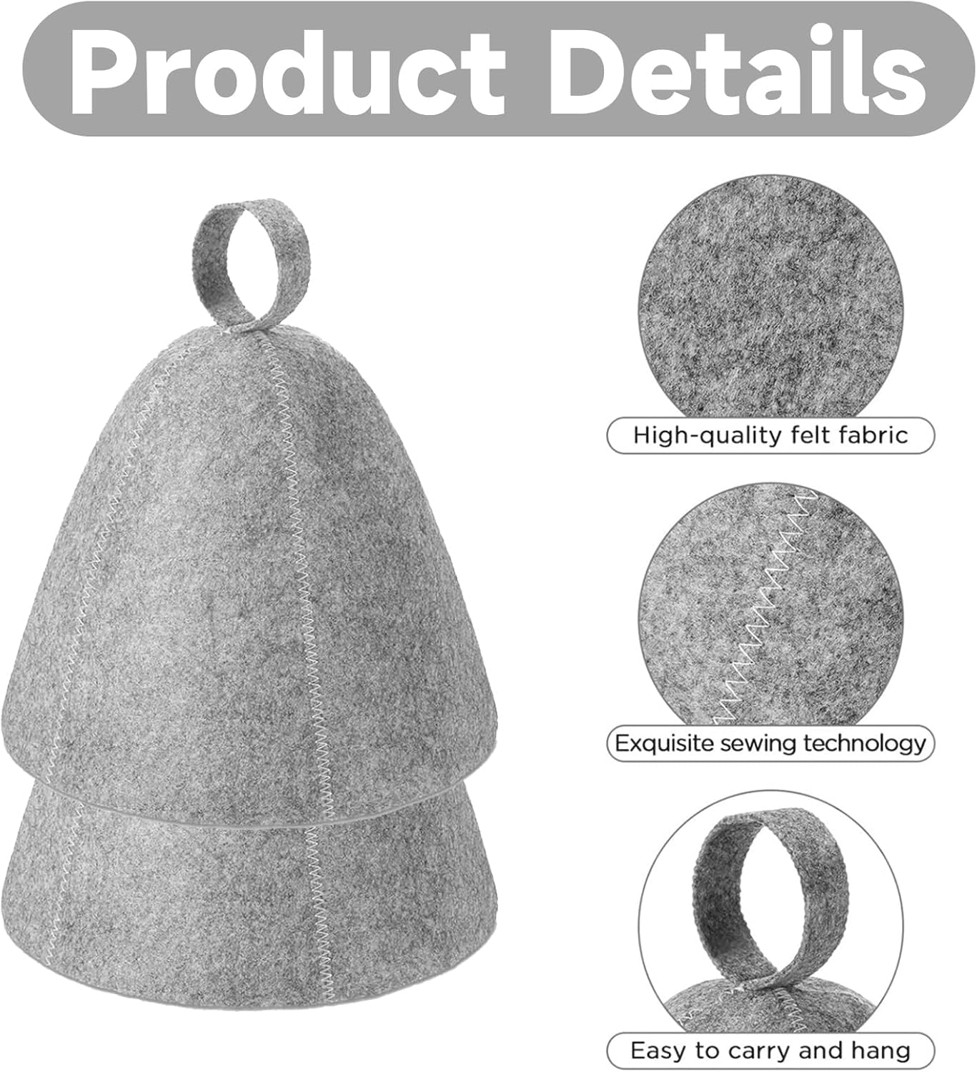 Chapeau Sauna en Feutre 2 Pièces Bonnet Anti-Chaleur pour Homme Femme Spas Gris