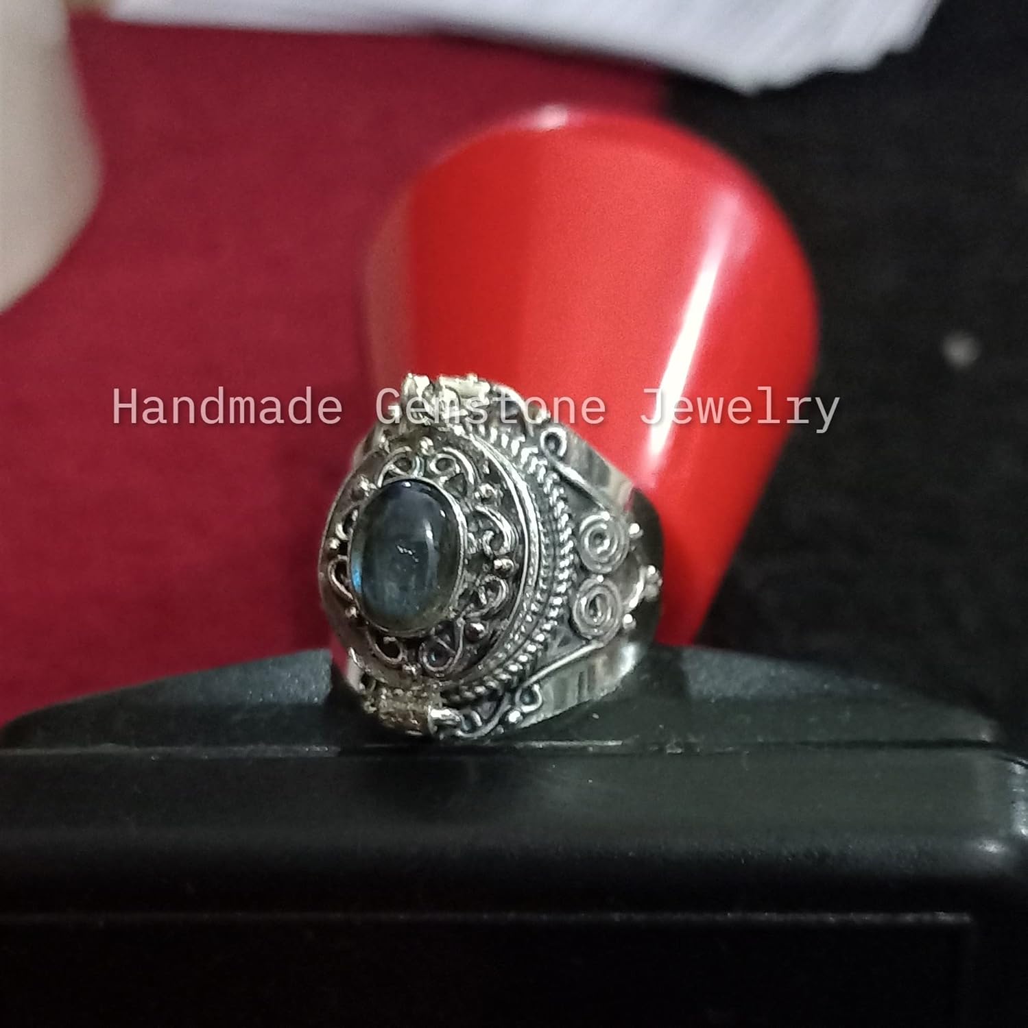 Labradorite Ring, Poison Box Ring, Blue Flash Ring, December Birthstone Ring, Locket Ring, Poison Pill Box, Designer Box Ring, Healing Crystal Ring, Secret Message Ring, Natural Labradorite Jewelry