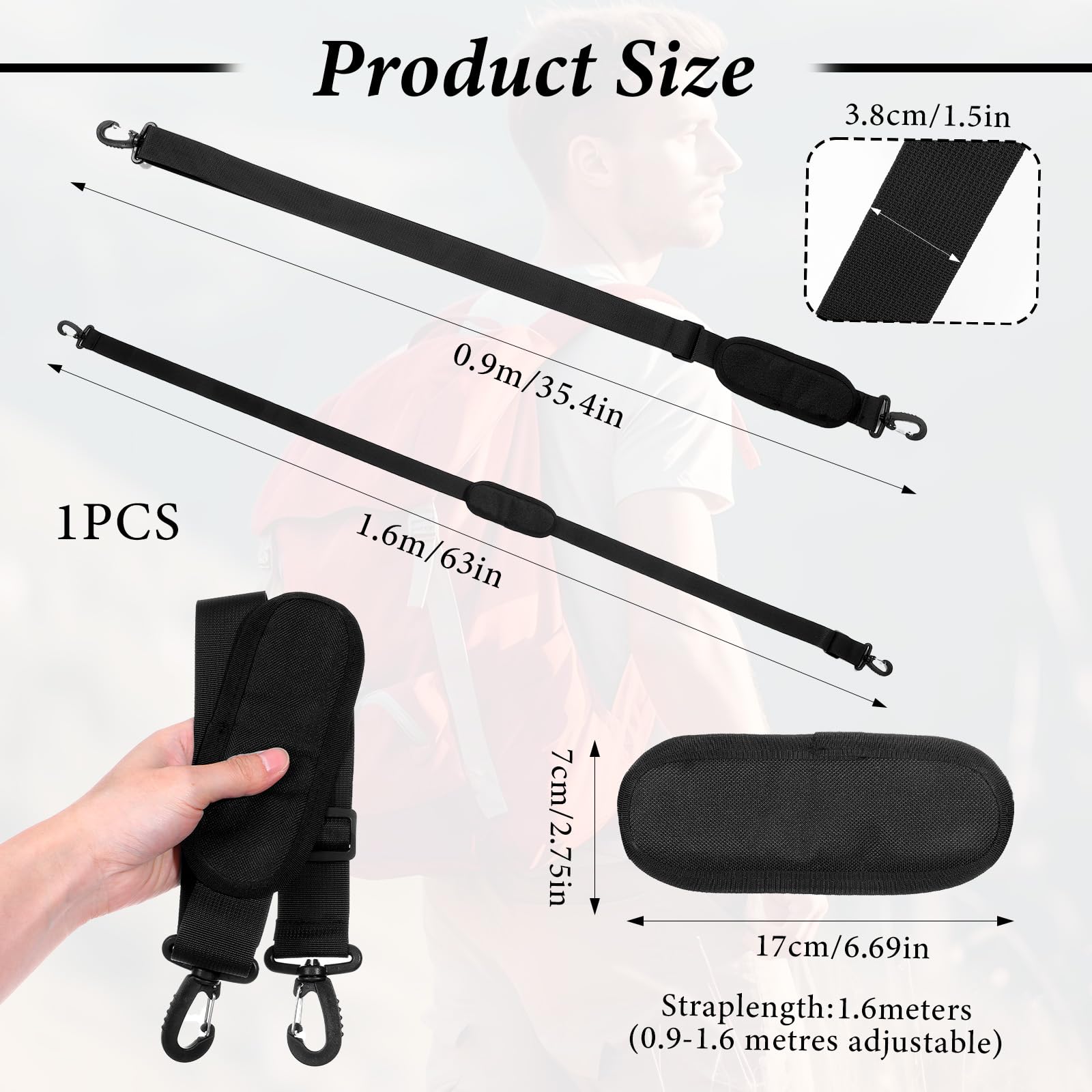 TIESOME Uniwersalny zapasowy pasek na ramię do laptopa, 150 cm, regulowany pasek do torby marynarskiej z metalowymi haczykami, do teczki, laptopa, torby kurierskiej, torby crossbody, bagażu, aparatu