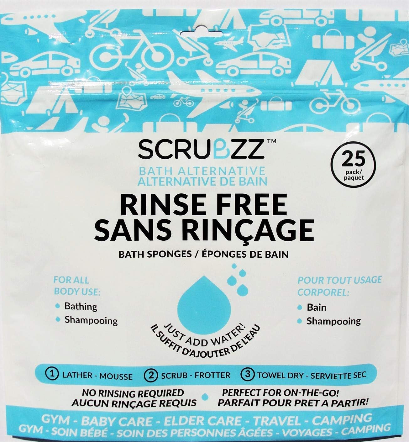 Scrubzz Disposable NO RINSE Bathing Wipes 25 Pack Canada Allin1