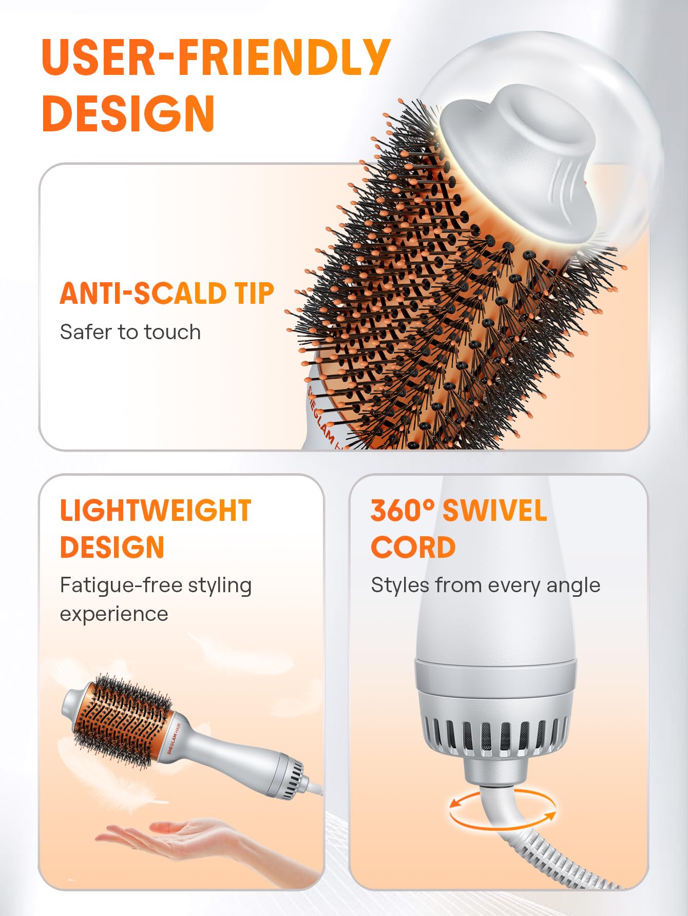SHEGLAM Blowout Bliss Brosse à Air Chaud 4 en 1 – Séchage, Lissage, Bouclage et Volume avec Soin Brillant – Brosse Thermique, Séchoir et Styler