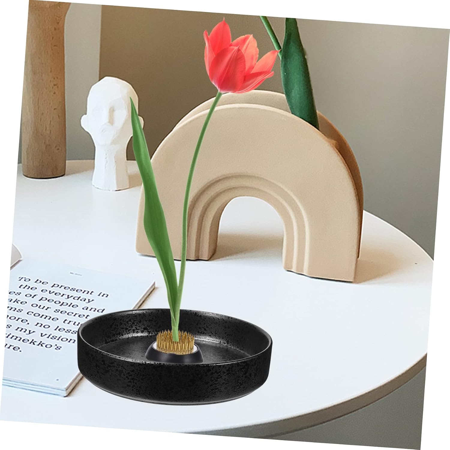 GALPADA Flower Frog Round Holder for Floral Arrangement Ceramic Base with Pot for Easy Flower Fixation and Elegant Centerpieces Reusable Floral Supplies