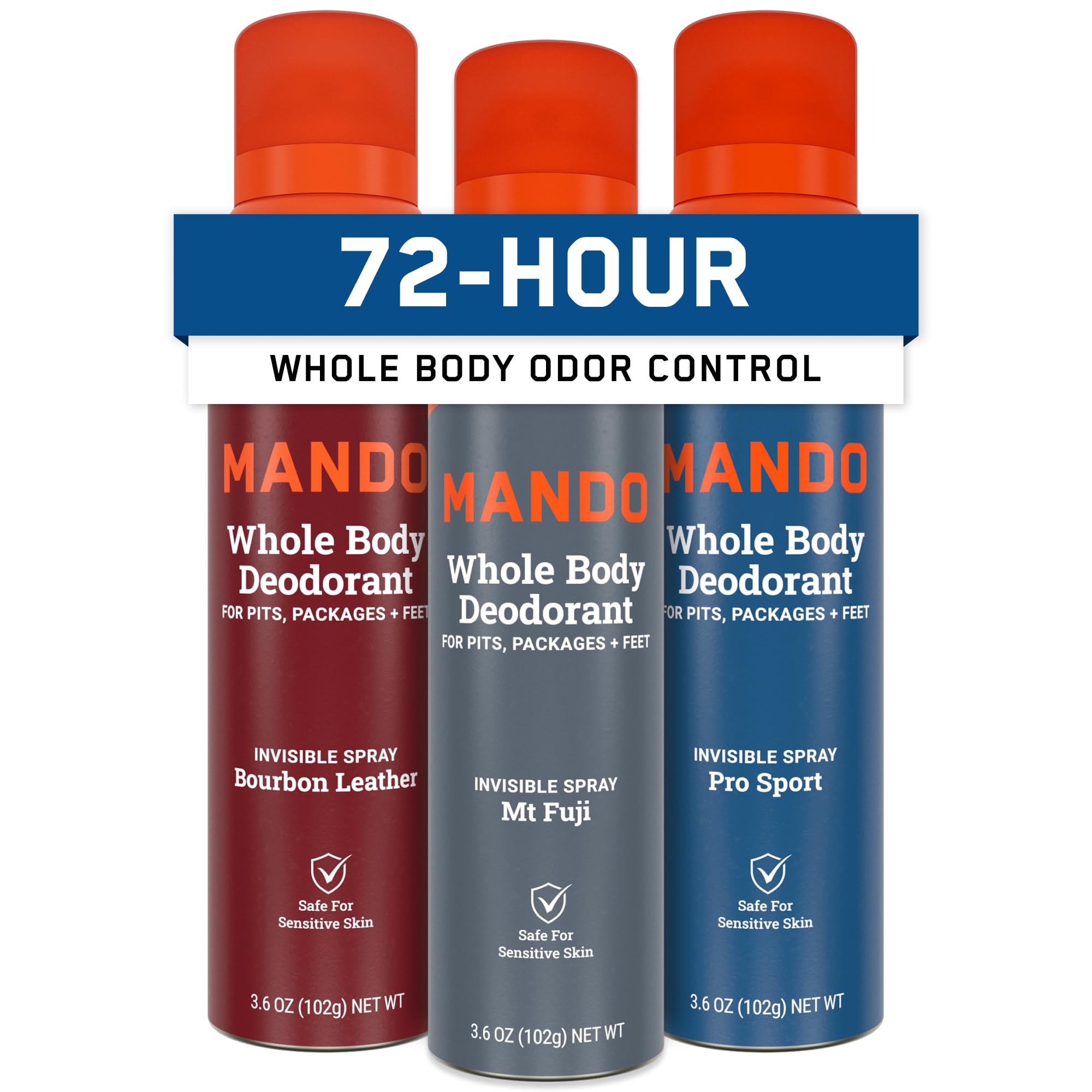 Mando Whole Body Deodorant Spray for Men, 72-Hour Odor Control, 2 Pack