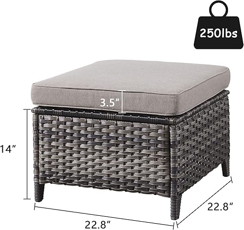 Miniatura 3 de Otomanas otomanas de mimbre para exteriores, juego de 2 reposapiés de ratán para exteriores, otomanas para patio con cojines gruesos (gris