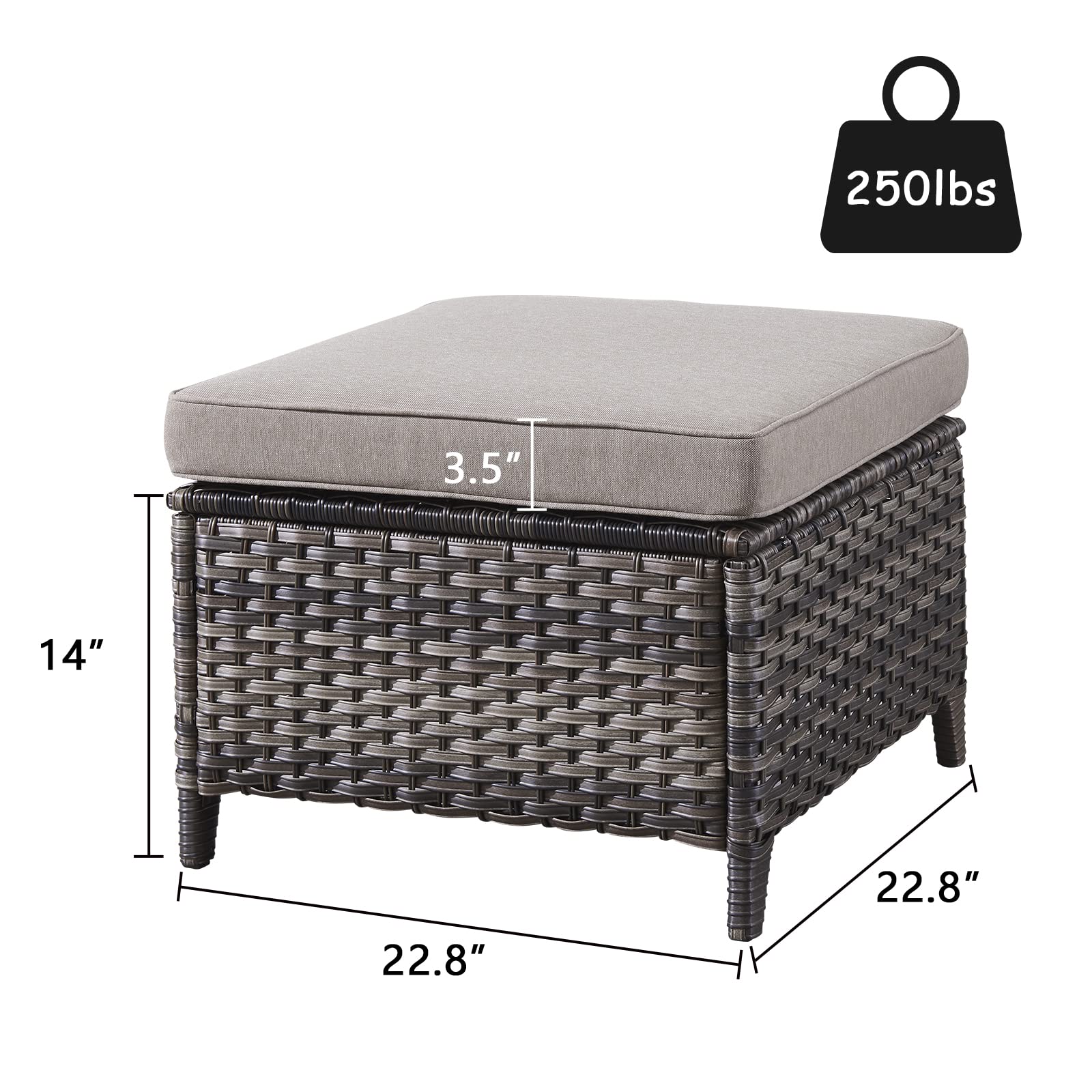 Rilyson Outdoor Ottoman Wicker Patio Ottomans - 2 Piece Footrest Footstools Set Rattan Outdoor Ottomans for Patio with Thick Cushions(Mixed Grey/Grey)