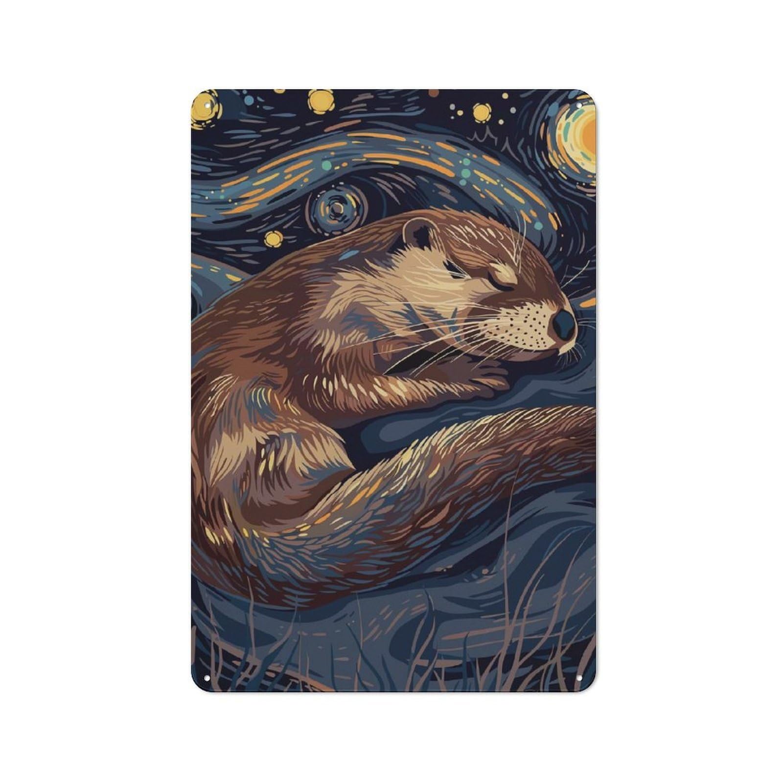 Junmoney Sleeping Otter In Starry Night Style For Garden Room Or Summerhouse, Vintage Tin Sign 30X20cm, For Display In Garden Rooms And Summerhouses