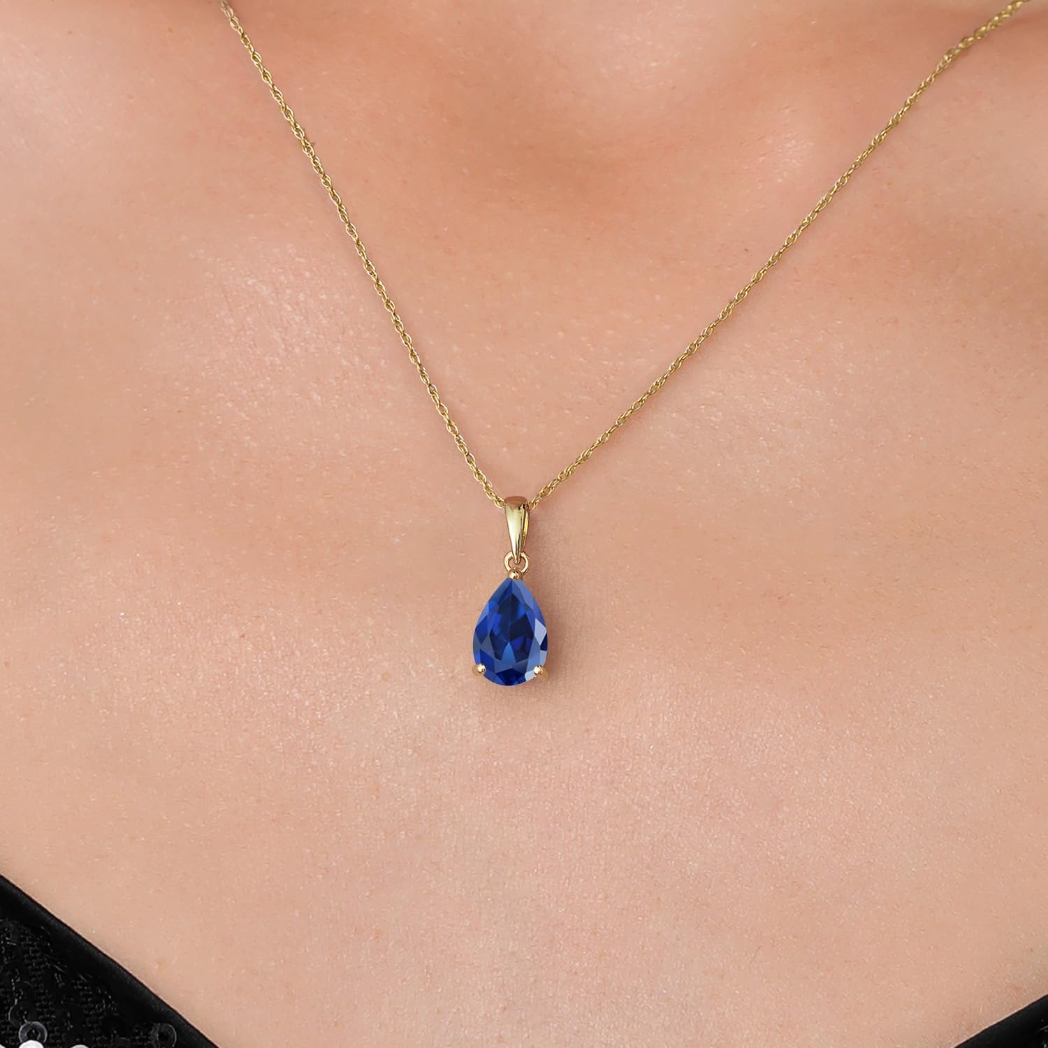 Gem Stone King 14K Yellow Gold Customized and Personalized Pear Shape 9X6MM Gemstone Birthstone Pendant Necklace | Gold Necklace For Women | With 18 Inch Gold Chain - Image 3