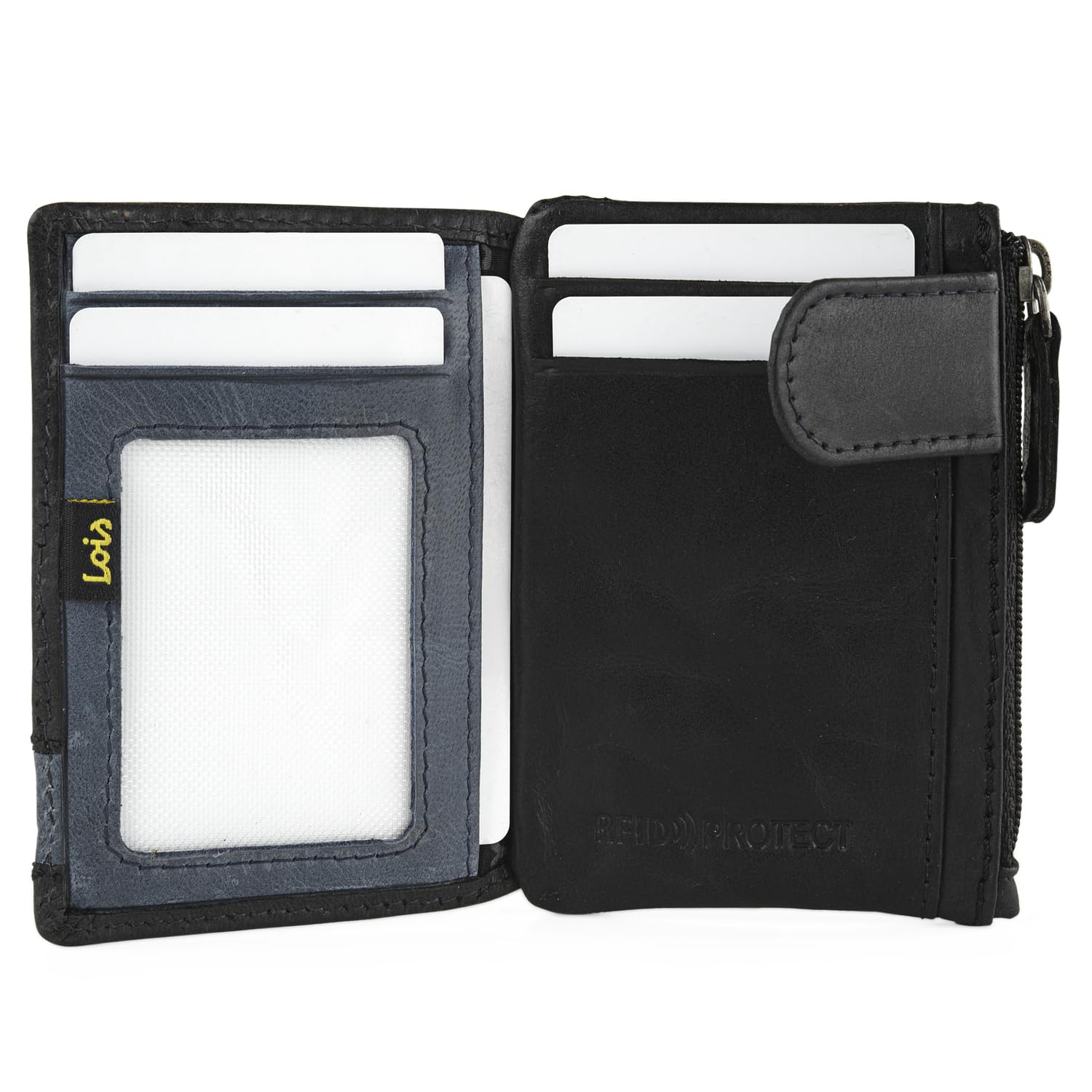 Lois Cartera de Piel Hombre con Monedero Exterior y Tarjetero, Protección RFID, Negro-Azul