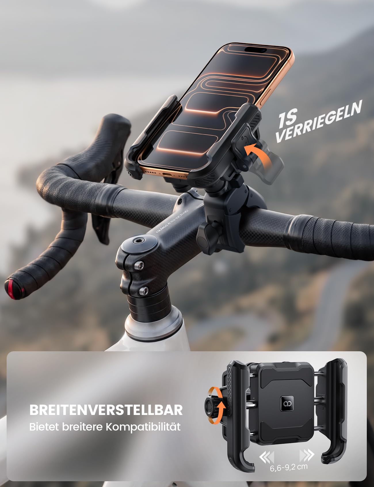 Lamicall Motorrad Handyhalterung, Handyhalter Fahrrad - [Perfekt für Videoaufnahmen] Vibrationsgedämpfte Handy Halterung Motorrad, 360° Handy Halter Fahrradlenker für iPhone 17 16, 7,2 Zoll Smartphone