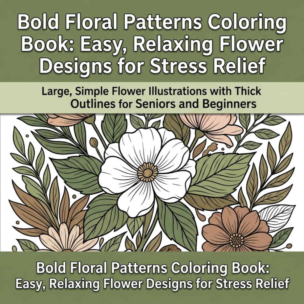 Bold Floral Patterns Coloring Book: Easy, Relaxing Flower Designs for Stress Relief: Large, Simple Flower Illustrations with Thick Outlines for Seniors and Beginners