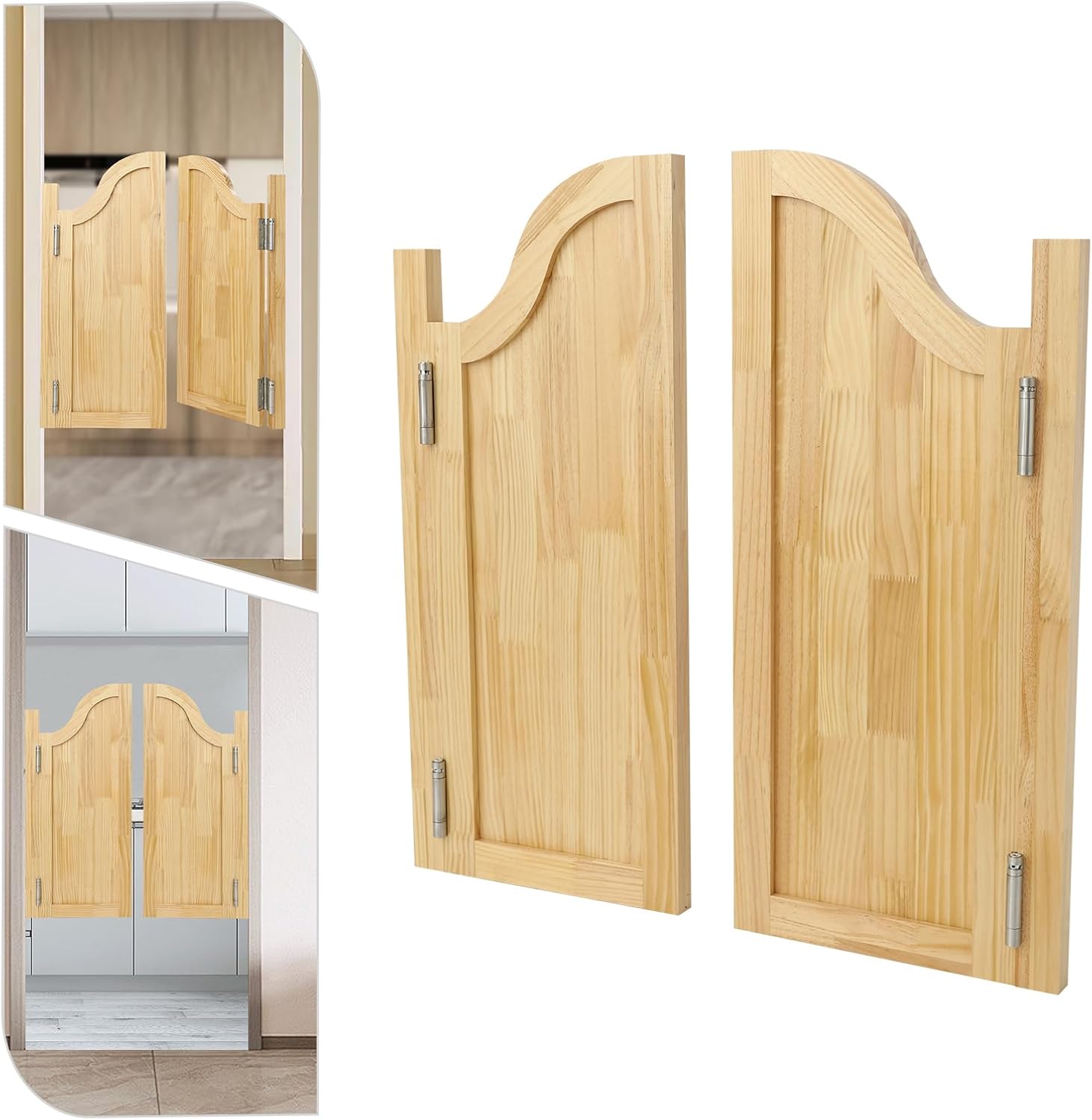 Swing Solid Wood Partition Door, Auto Close Swinging Doors with Hinges, Half Waist Door for Kitchen, Shop Entrance, Bar Pub, Indoor Partition (Burlywood, 31.49 * 35.43in)