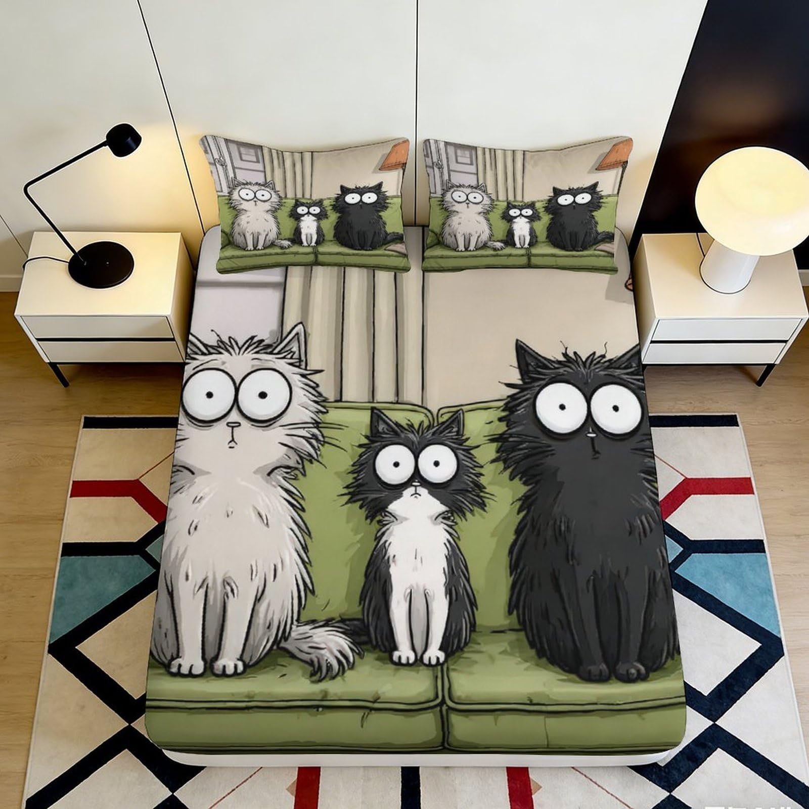 3D Printed Cartoon Cat Fitted Sheet Microfiber Soft Breathable Animal Sofa Bed Cover for Bedroom Dorm Mattress Decor 120x200x25cm