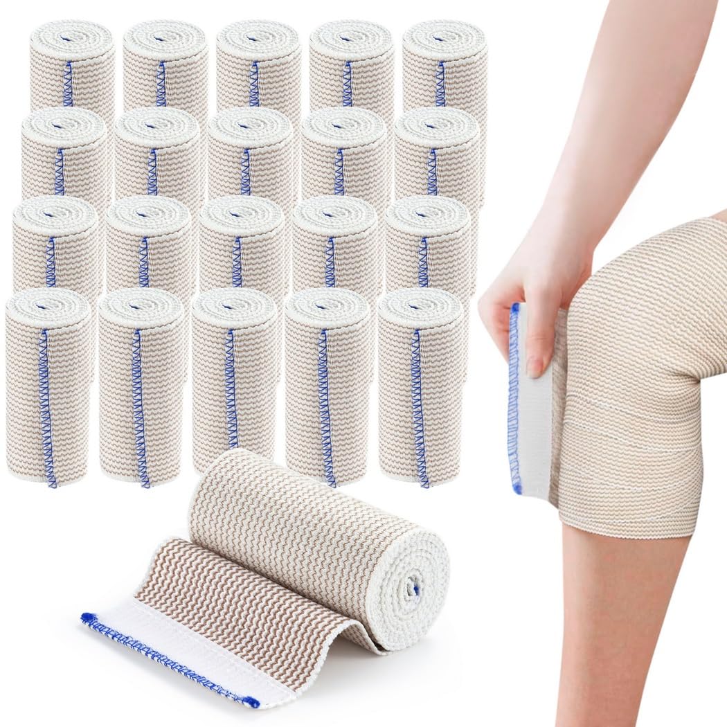 Juego de vendas de compresión de 20 piezas con extremos de cierre automático para soporte de piernas y articulaciones