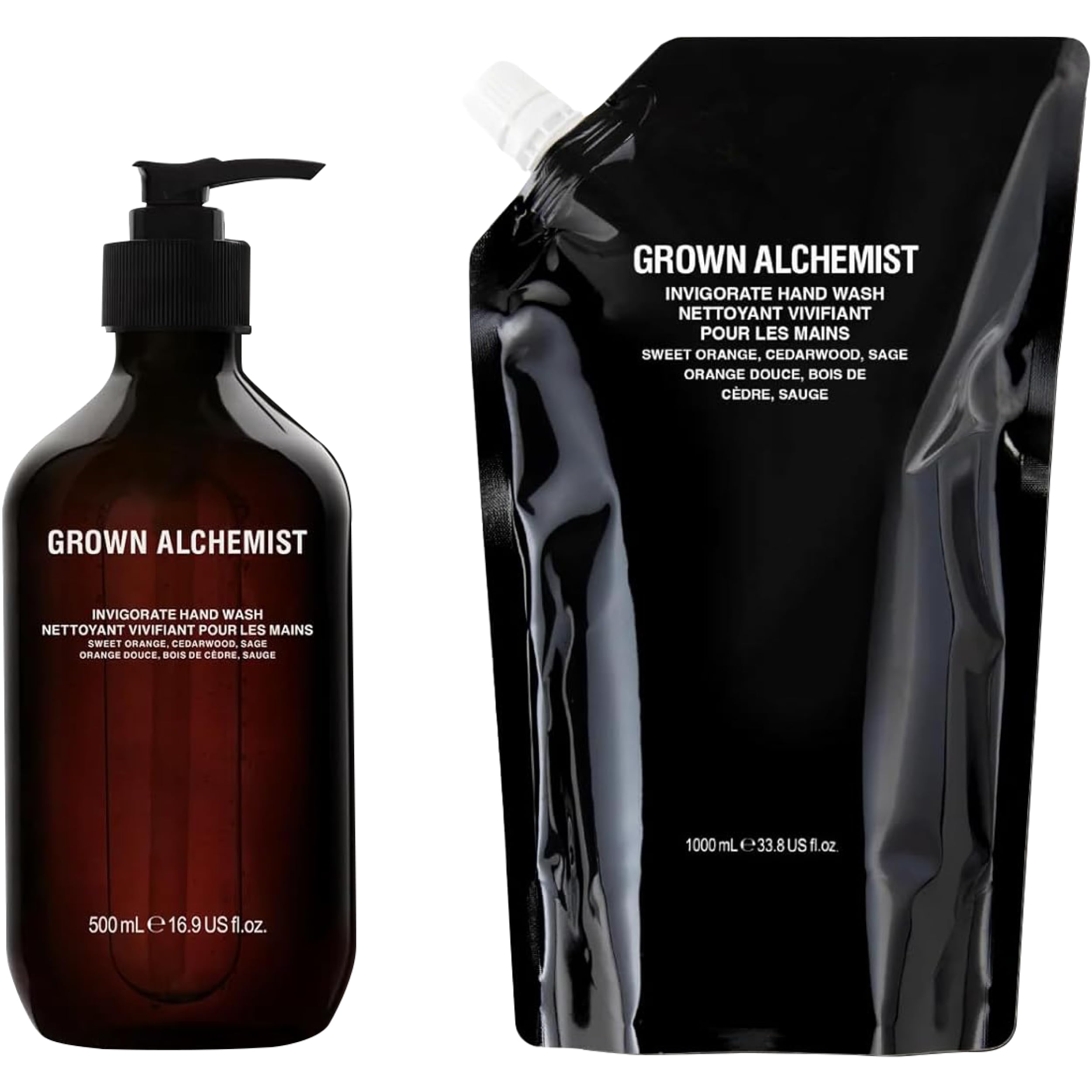 Grown Alchemist Invigorate Hand Wash + Refill Set – Liquid Hand Soap with Aloe, Sweet Orange, Cedarwood & Sage – Gentle, Moisturizing Kitchen &