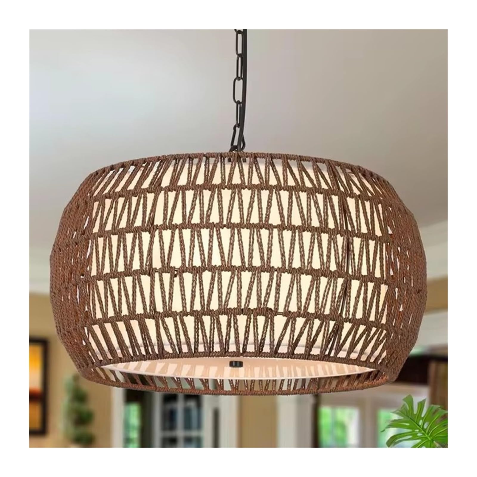 LYMSXAZOU Rattan Farmhouse Chandelier Light Fixtures, 5-Lights Boho Large Pendant Light,Hand Woven Chandeliers for Dining Room