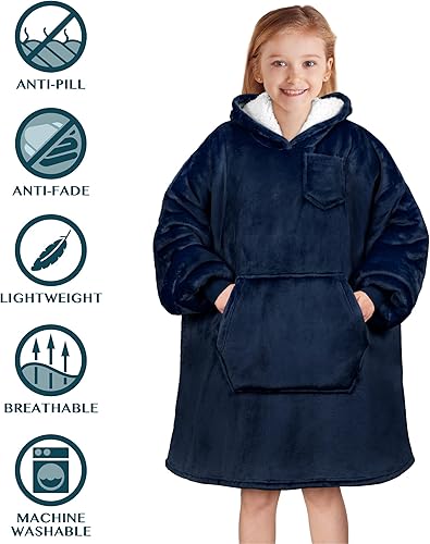 Miniatura 5 de PAVILIA Sudadera de manta para niños y niñas, cálida y acogedora sudadera gigante con mangas de capucha de forro polar Sherpa de gran tamaño,
