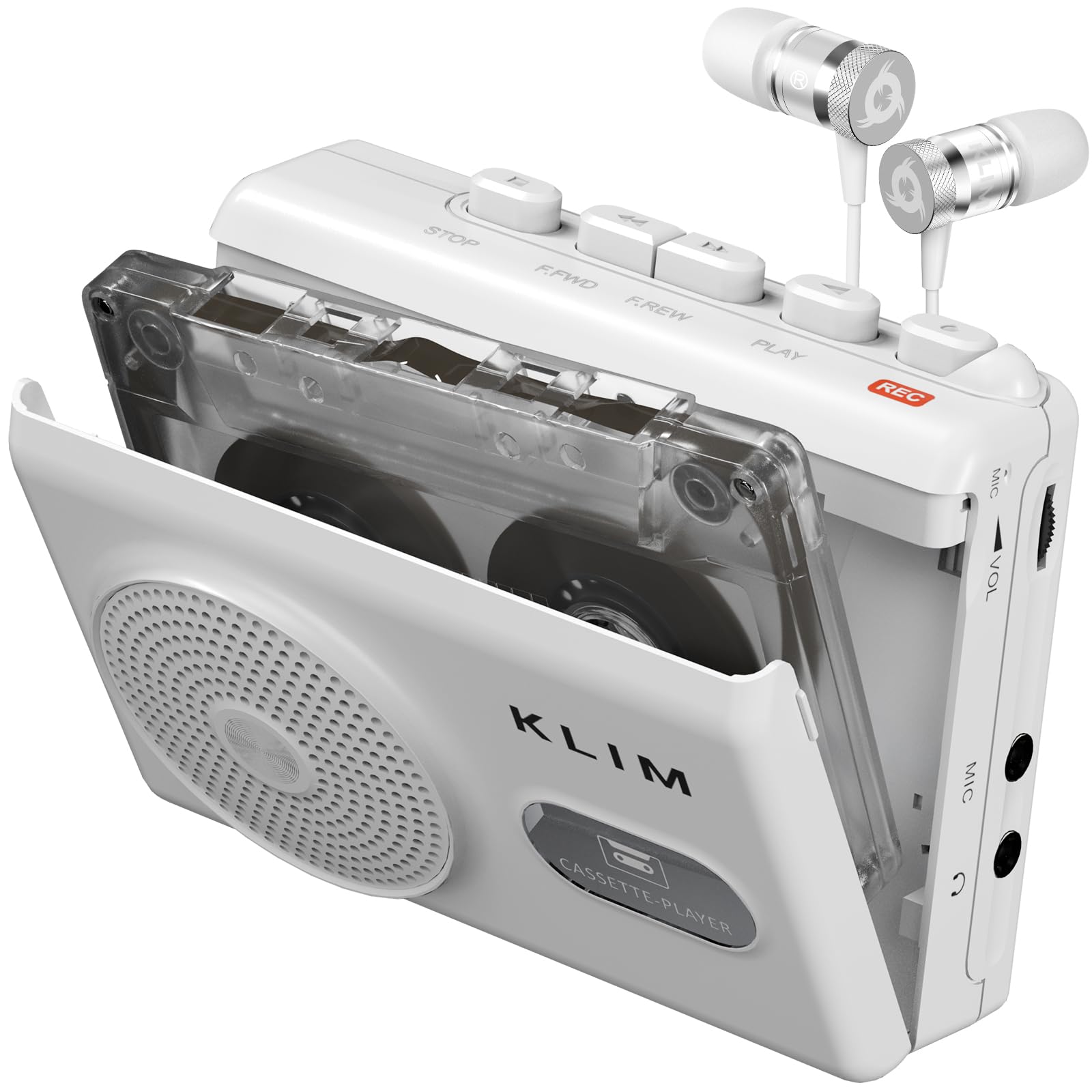 K9 Cassette Player Lettore Audio e Registratore, Microfono, Presa Cuffie | Portatile con Altoparlante Integrato, Alimentazione a Batterie Aa Incluse o AC, Riproduci e Registra con Facilità - Bianco