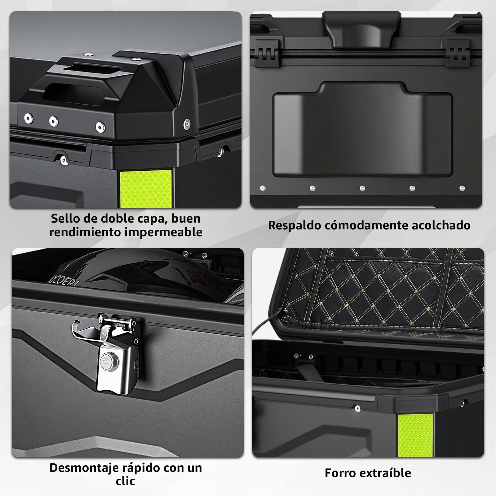 MOCOERL Baúl para Motocicleta Universal, Top Case Moto de Aluminio Impermeable, con Respaldo Cerradura de Seguridad, Caja Trasera para Casco Negro(65L) 705B