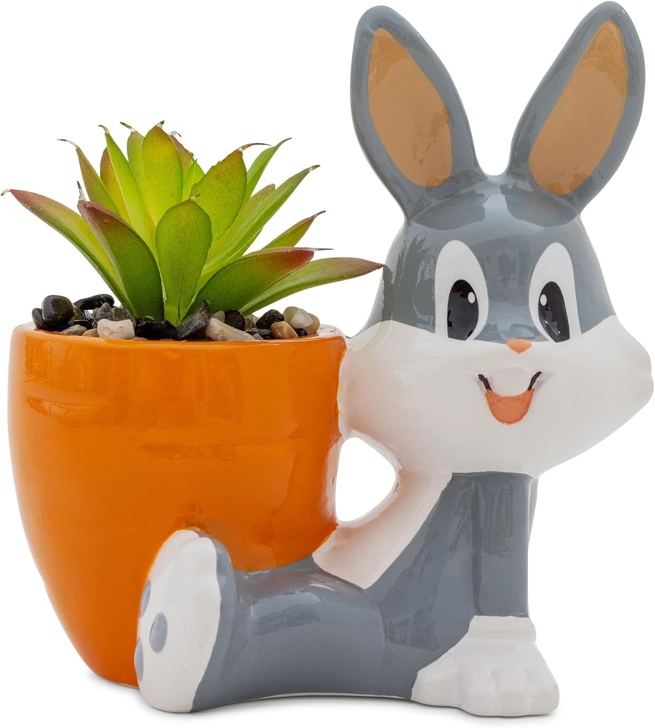 Silver Buffalo Looney Tunes Bugs Bunny 5-Inch Sculpted Ceramic Mini Planter with Artificial Succulent | Cute Flower Pot, Faux Indoor Plants