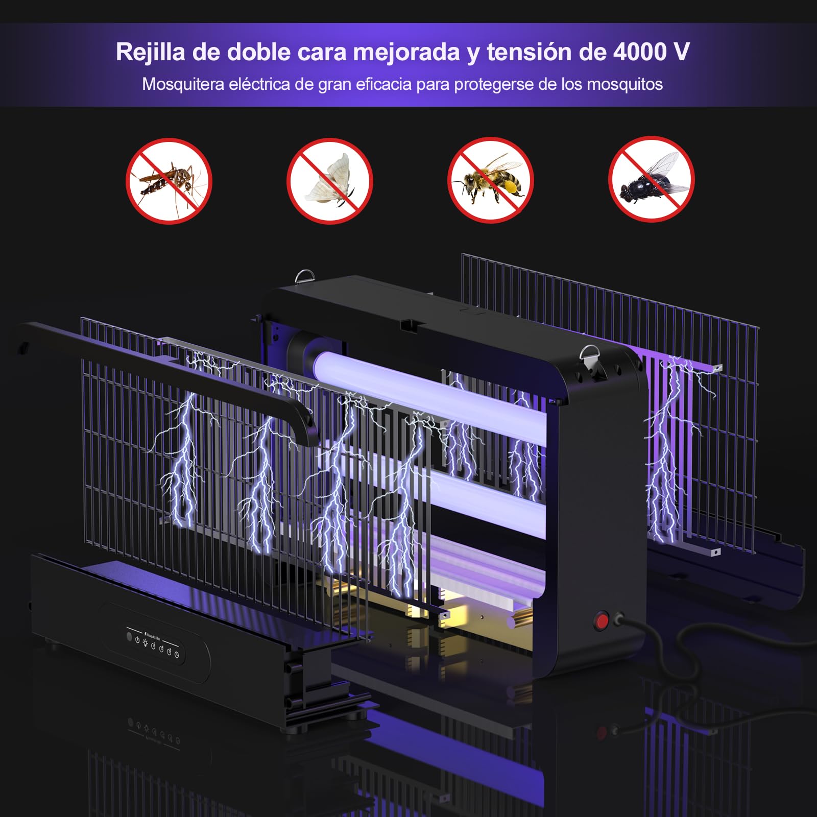 Lampara Antimosquitos, Doble Cara 4000V,20W Matamoscas Electrico con Mando Distancia, Incluye 2 Bombillas de Repuesto Área Efectiva 100m², Apto Cocina, Habitación (Negro)