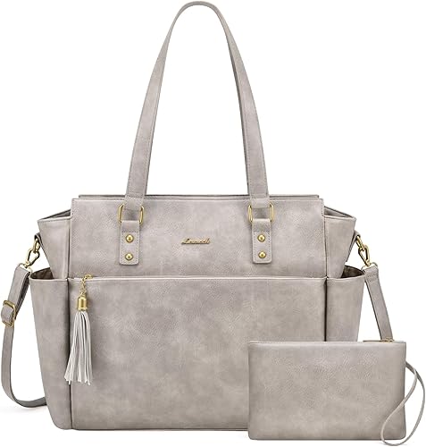 Miniatura 14 de LOVEVOOK Bolsa de mano para laptop para mujer de 15.6 pulgadas, bolsa de trabajo vintage con gran portavasos, bolsa impermeable para computadora y