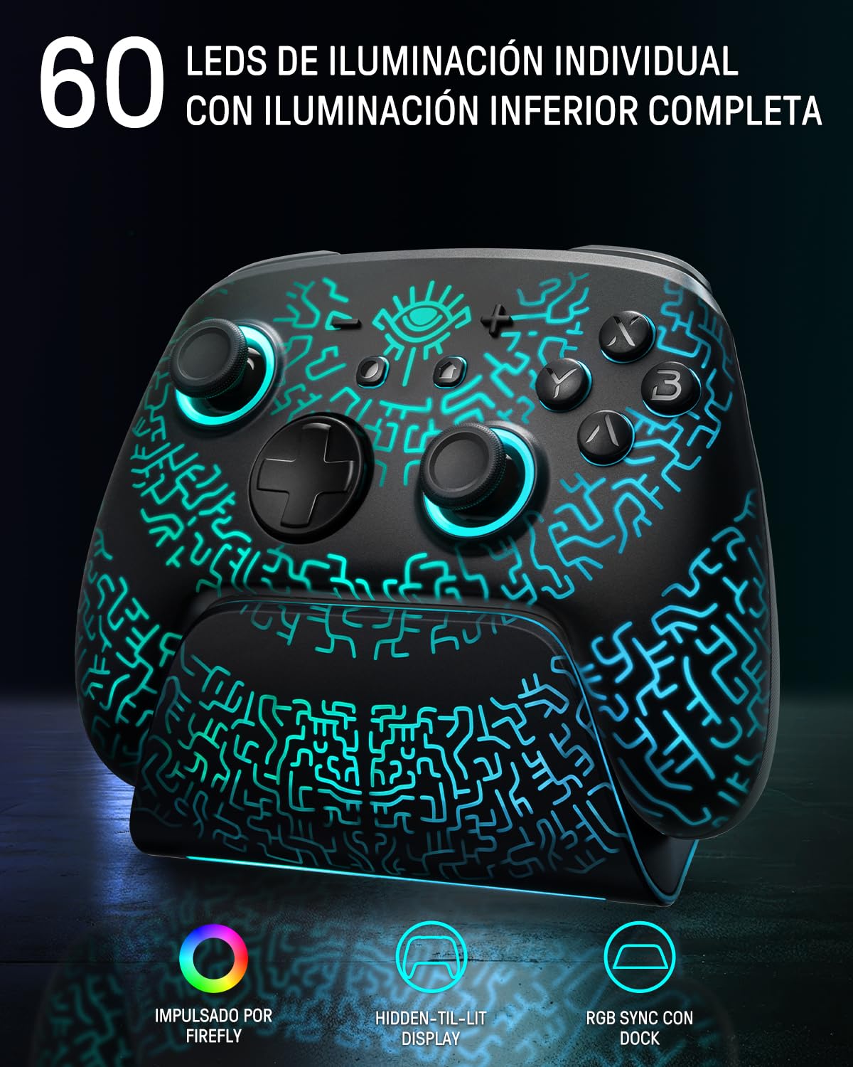 Mando Pro Switch 2, Mando Inalambrico con Base de Carga Compatible con Switch 2/OLED/Lite, Luminex Controller Bluetooth con Efecto Hall/7 LED Colores/Botones Traseros/Turbo/Enlace de App,Minero Negro