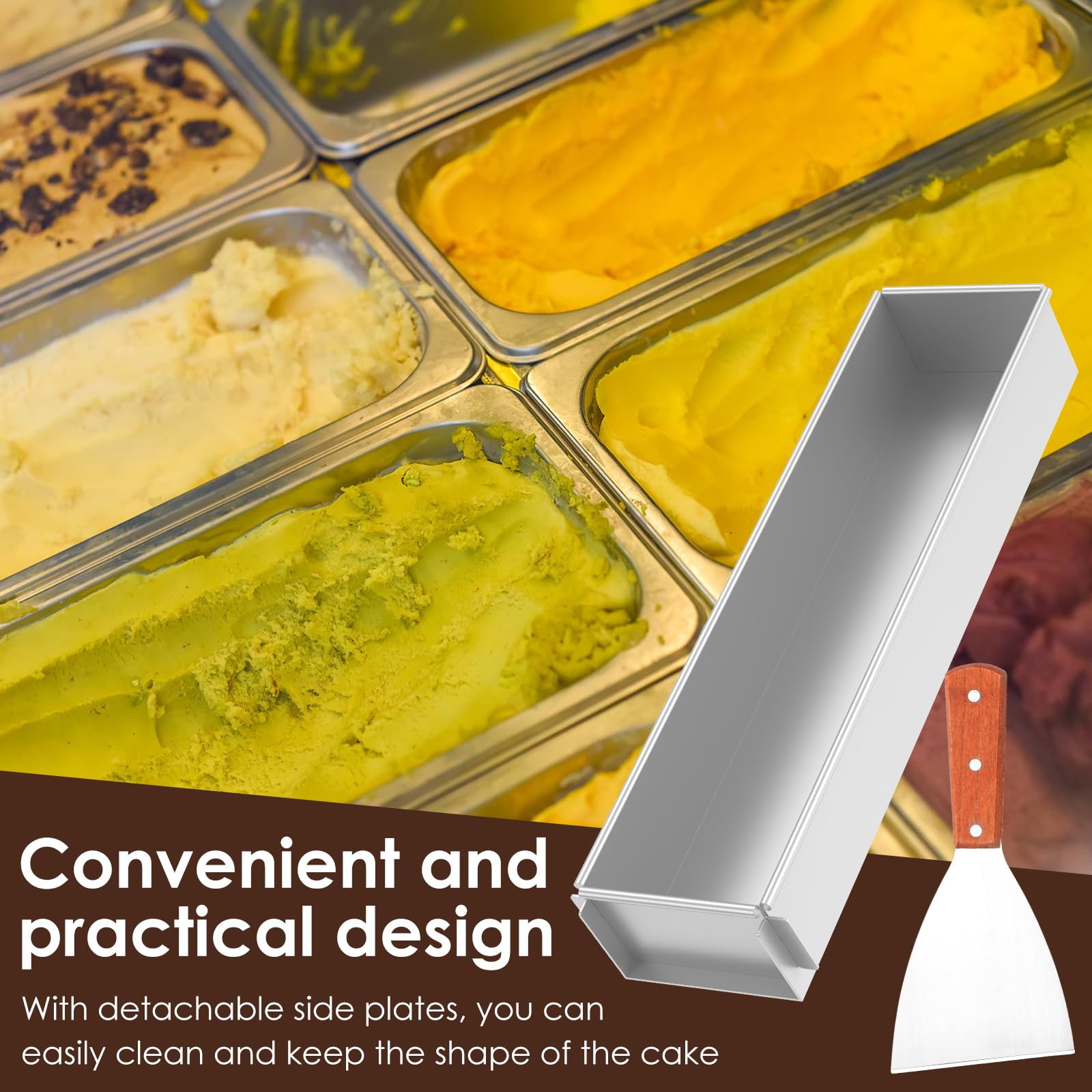 Rechteckig Backform Verstellbar, Tiramisu Form mit Antihaftbeschichtung, Aluminiumlegierung Backform mit Pfannenwender, Abnehmbares Seitenteil, für Mousse Käsekuchen Lasagne Brot Toast(Stil1)