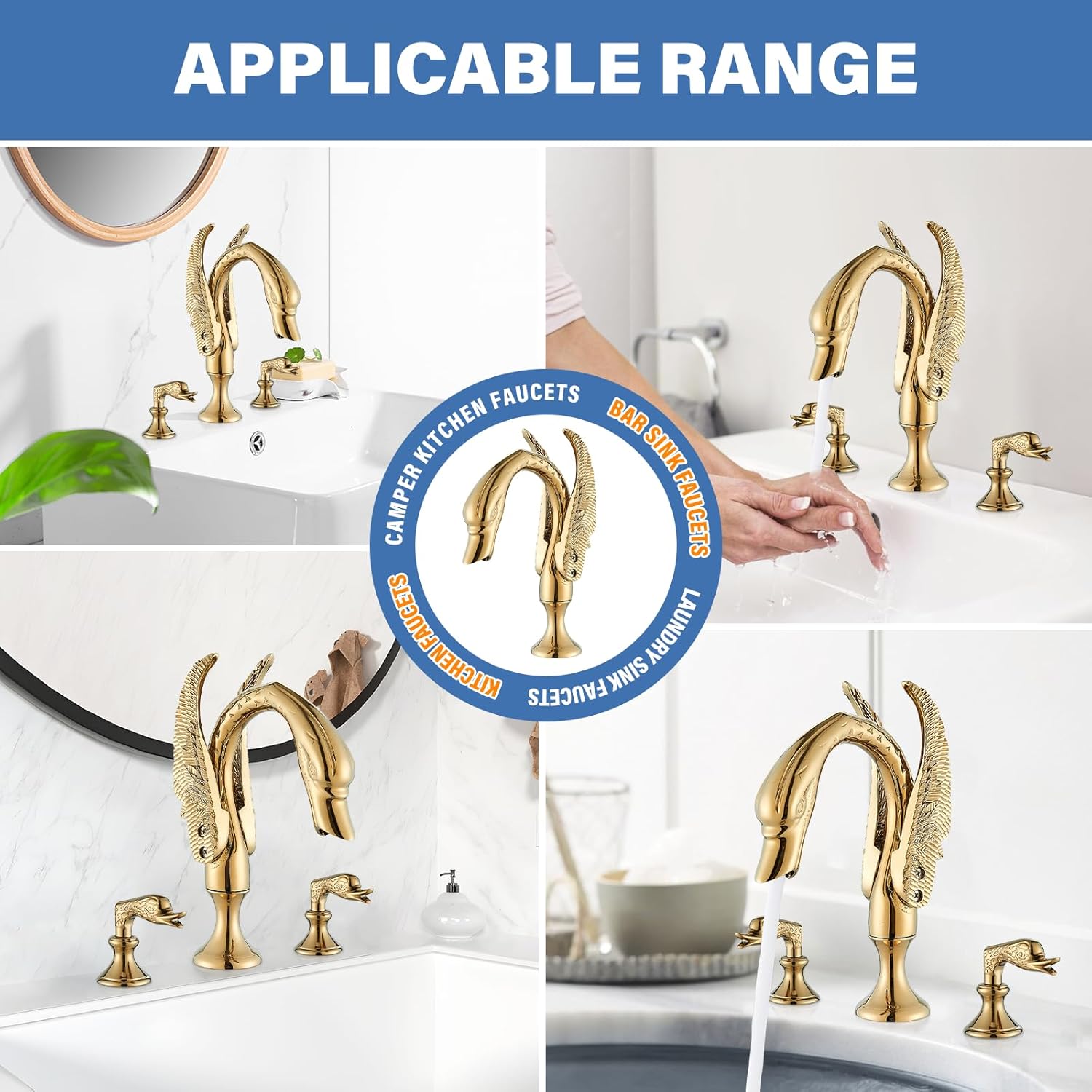 Luxurious Gold Swan Vessel Sink Faucet with Dual Handles