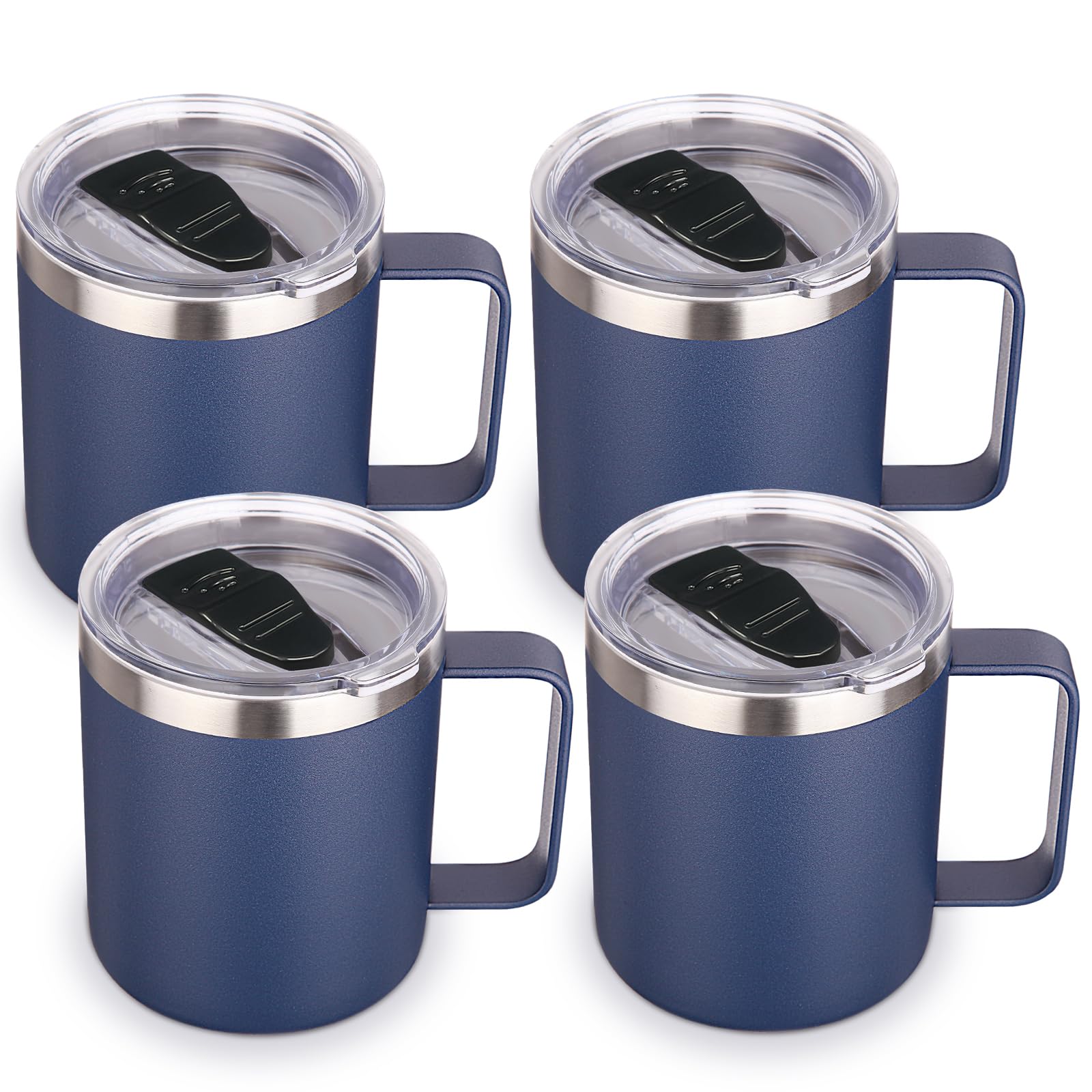 Volhoply 14oz Insulated Stainless Steel Coffee Mug with Lid Bulk 2 Pack,Double Wall Vacuum Travel Coffee Cup with Handle,Reusable Metal Tumbler,Camping Mugs Keep Hot,Christmas Gifts(Navy,2)