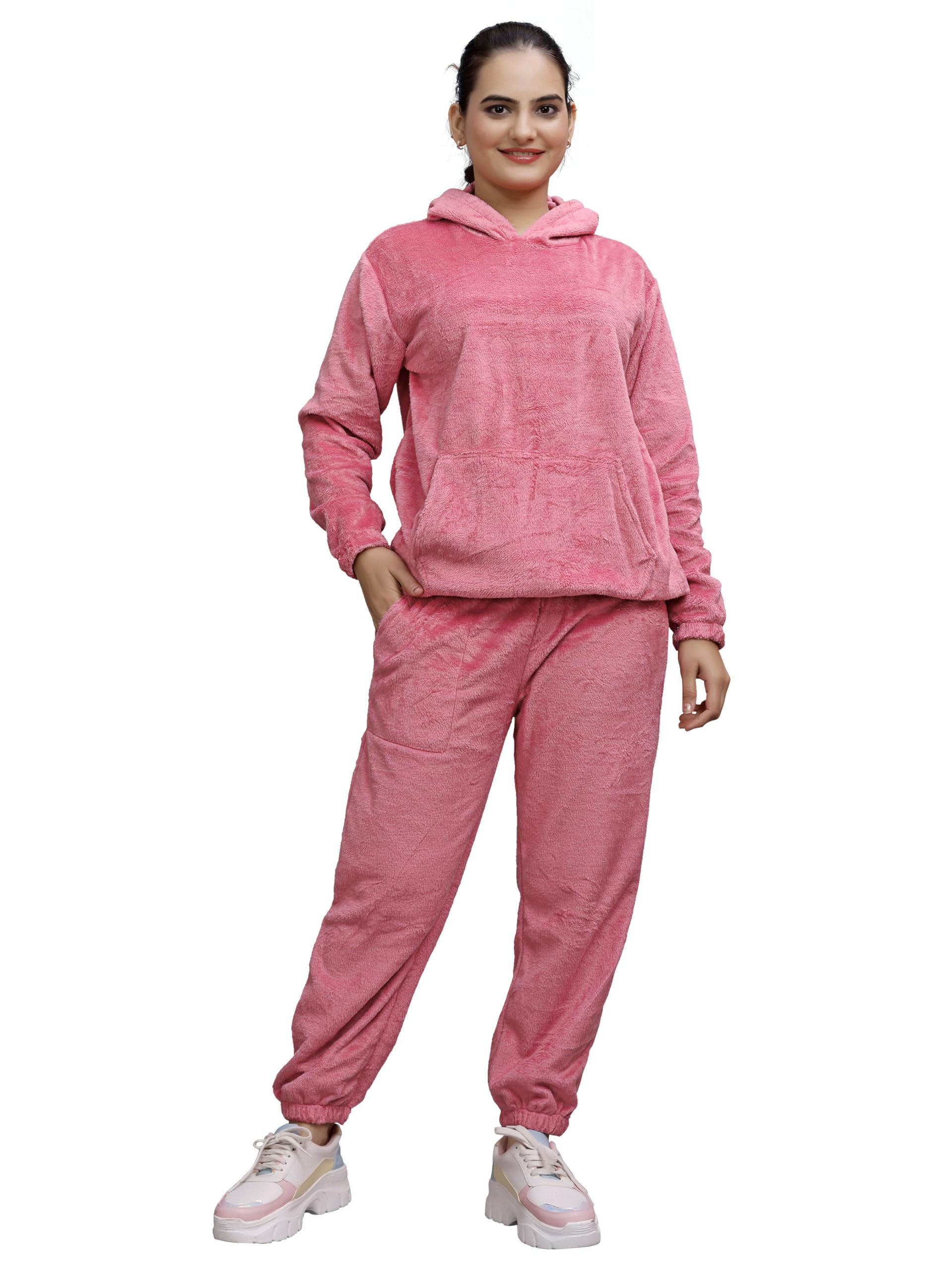 Women Woolen Fur with Fleece Winter Night Suit for Women | Hooded Neck Full Sleeve Soft and Breathable Wool Solid Night Suit for Girls and Women's-picture-37