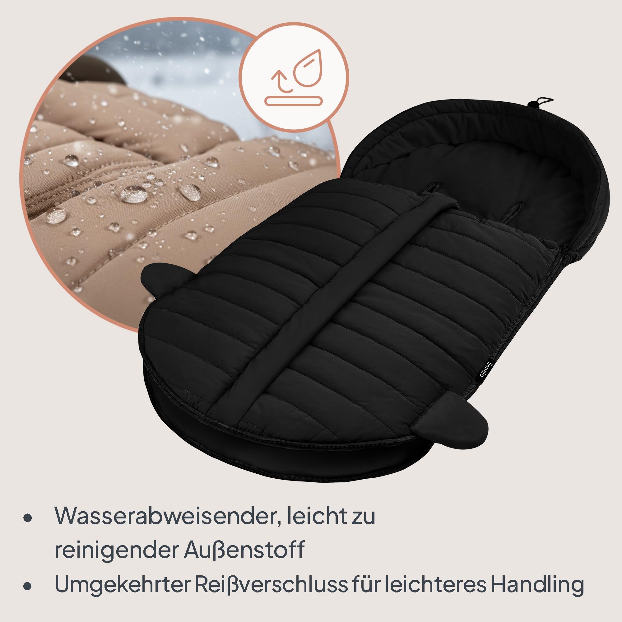 Lionelo Oli Winterfußsack Kinderwagen – Universal für Buggy & Babywanne | Öffnungen für 5-Punkt-Gurt, wasserabweisend, warm bis −20°C, mit Reißverschluss, waschbar, hypoallergen