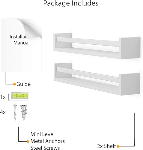 Miniatura 9 de Wallniture Utah - Estantería de pared de 24 pulgadas para habitación de los niños, estantes flotantes blancos para decoración de guardería, madera,