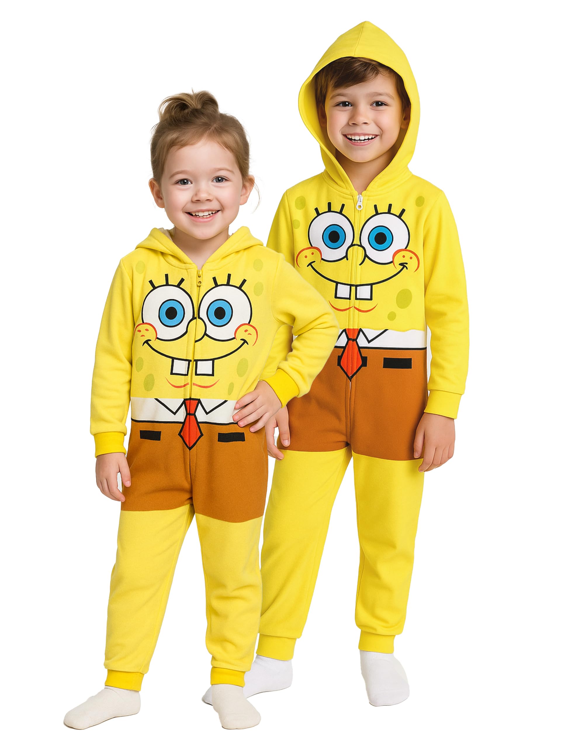 Spongebob kombinezon z kapturem dla dziewcząt i chłopców, jednoczęściowy, uniseks, żółty